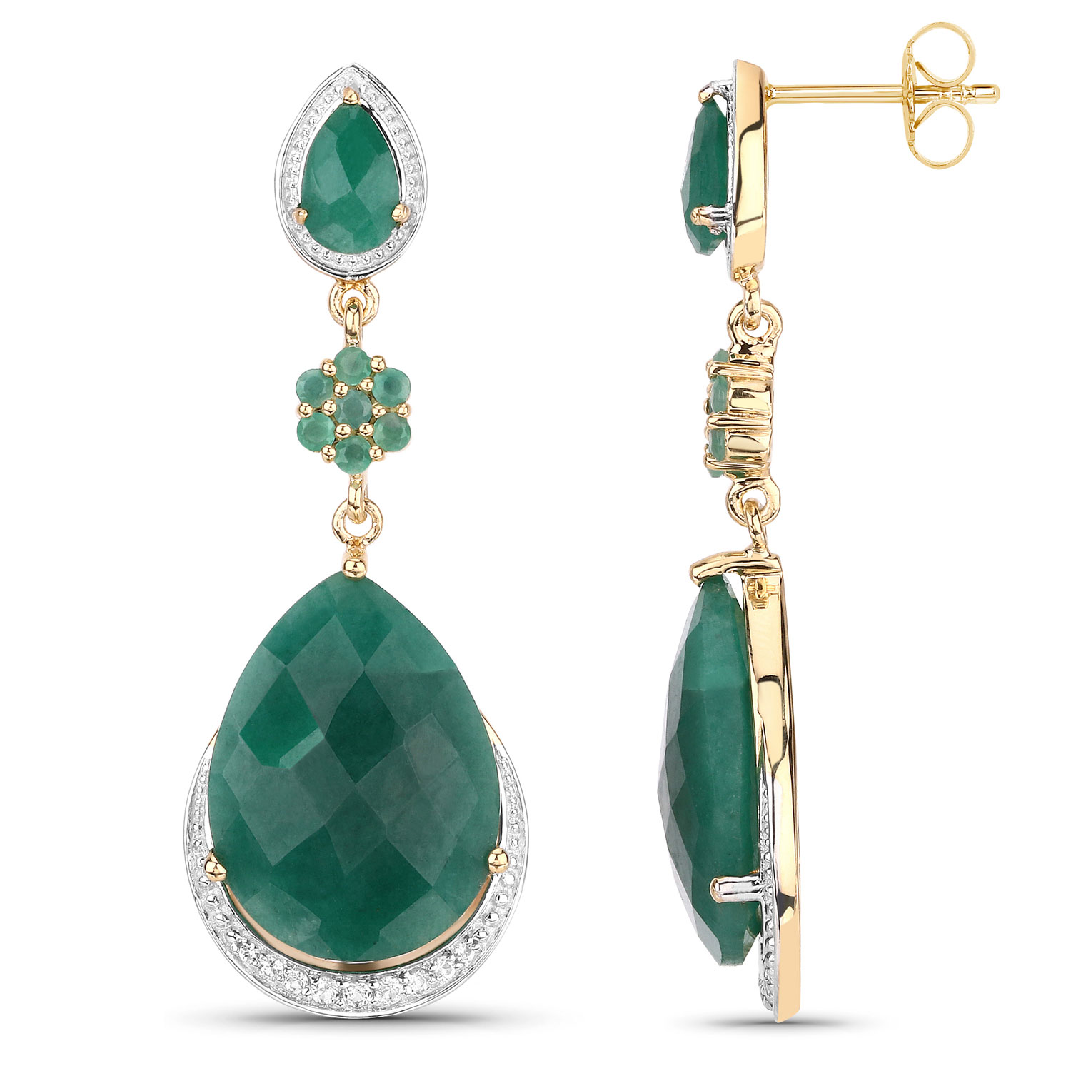 22.70 Carat Dyed Emerald and White Topaz .925 Sterling Silver Earrings