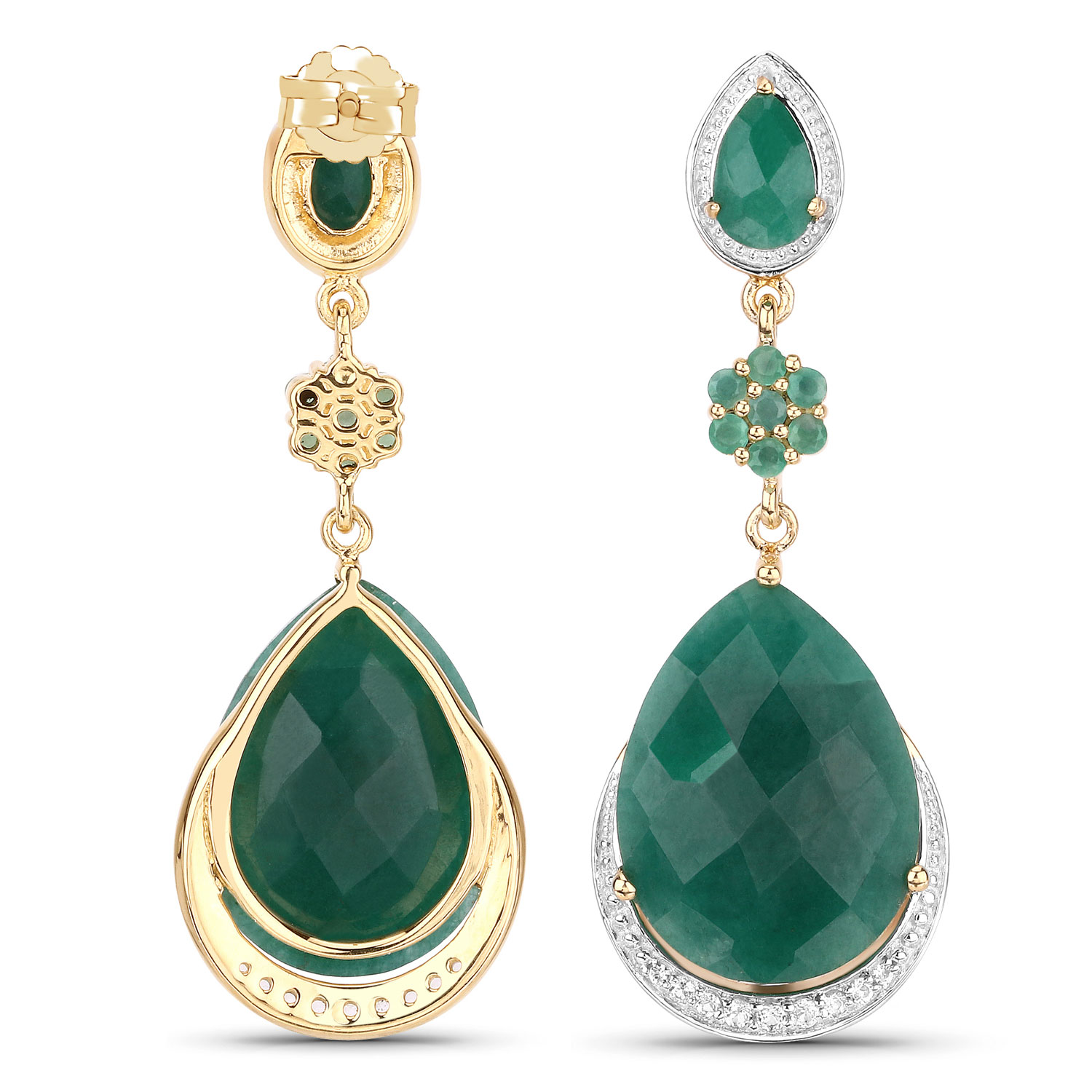 22.70 Carat Dyed Emerald and White Topaz .925 Sterling Silver Earrings