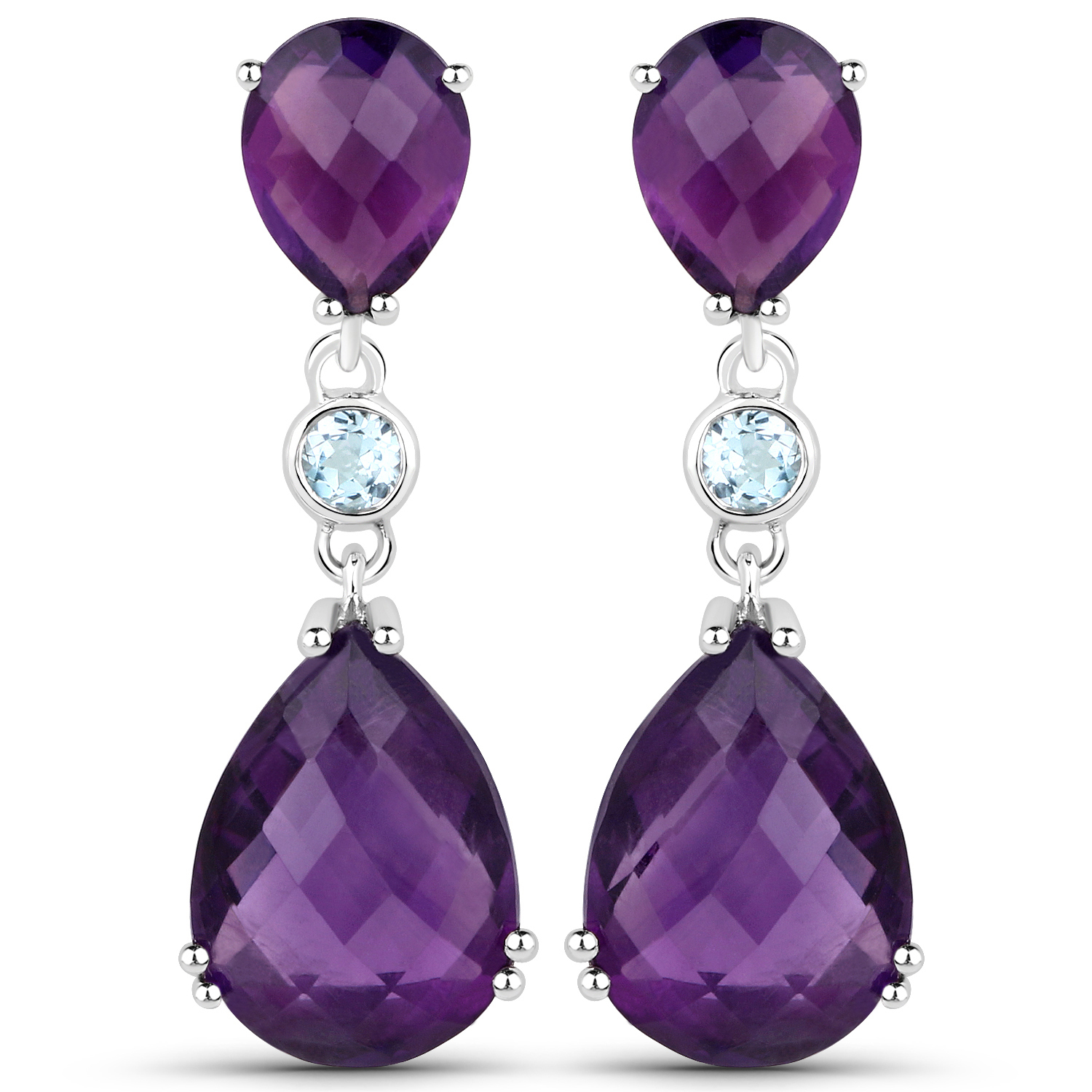 11.86 Carat Genuine Amethyst and Blue Topaz .925 Sterling Silver Earrings