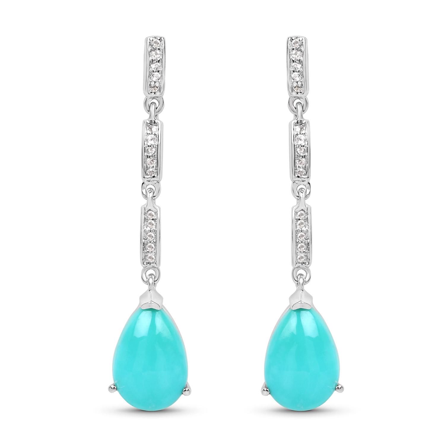 5.65 Carat Genuine Turquoise and White Topaz .925 Sterling Silver Earrings