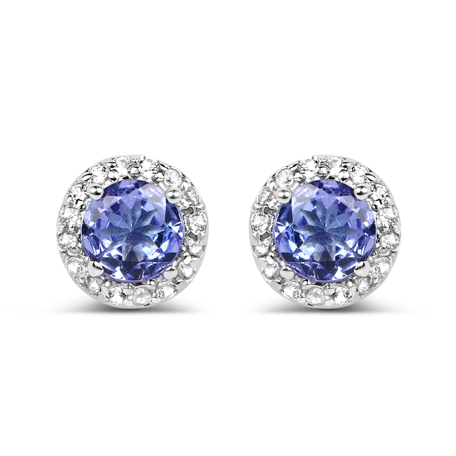 1.10 Carat Genuine Tanzanite and White Topaz .925 Sterling Silver Earrings