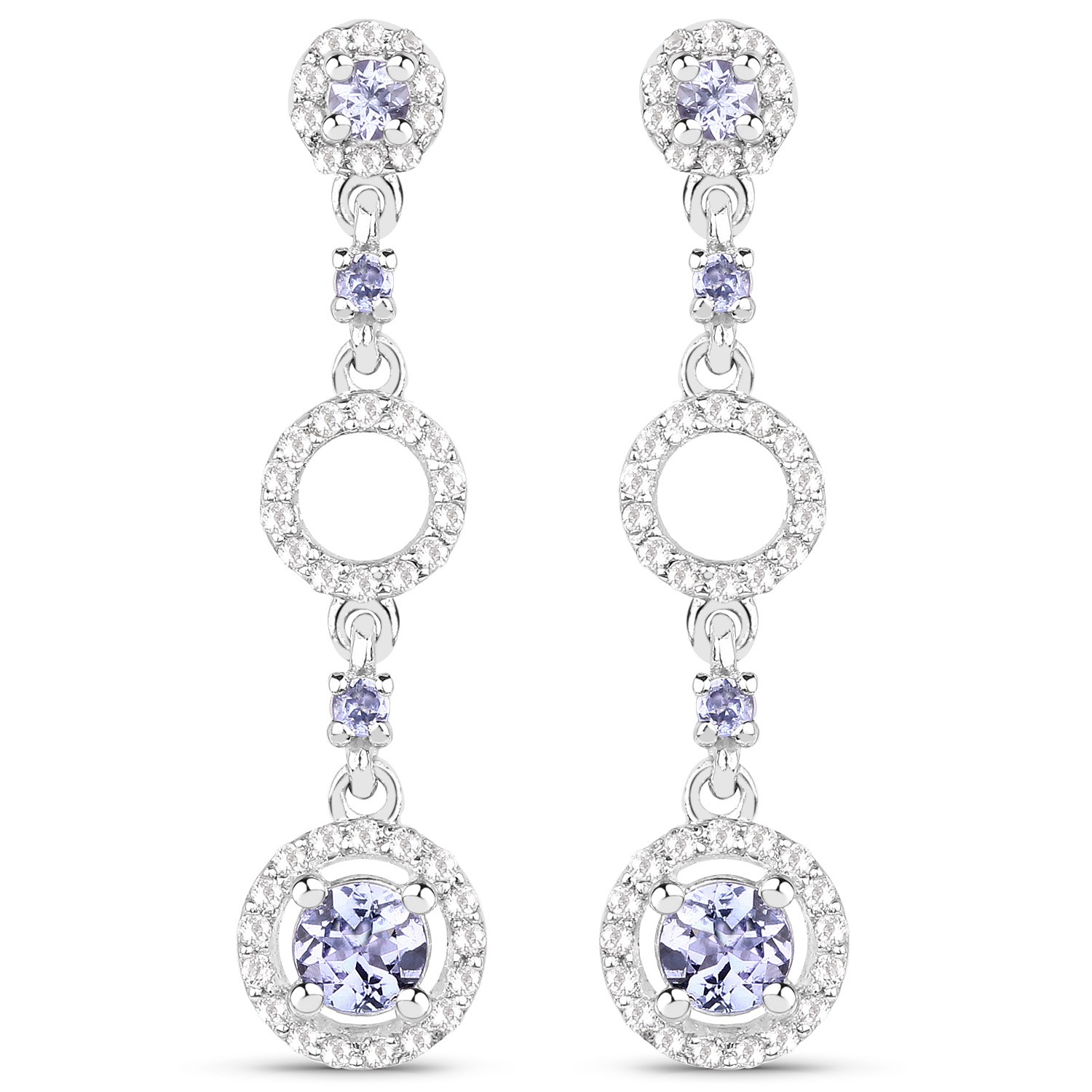1.09 Carat Genuine Tanzanite and White Topaz .925 Sterling Silver Earrings