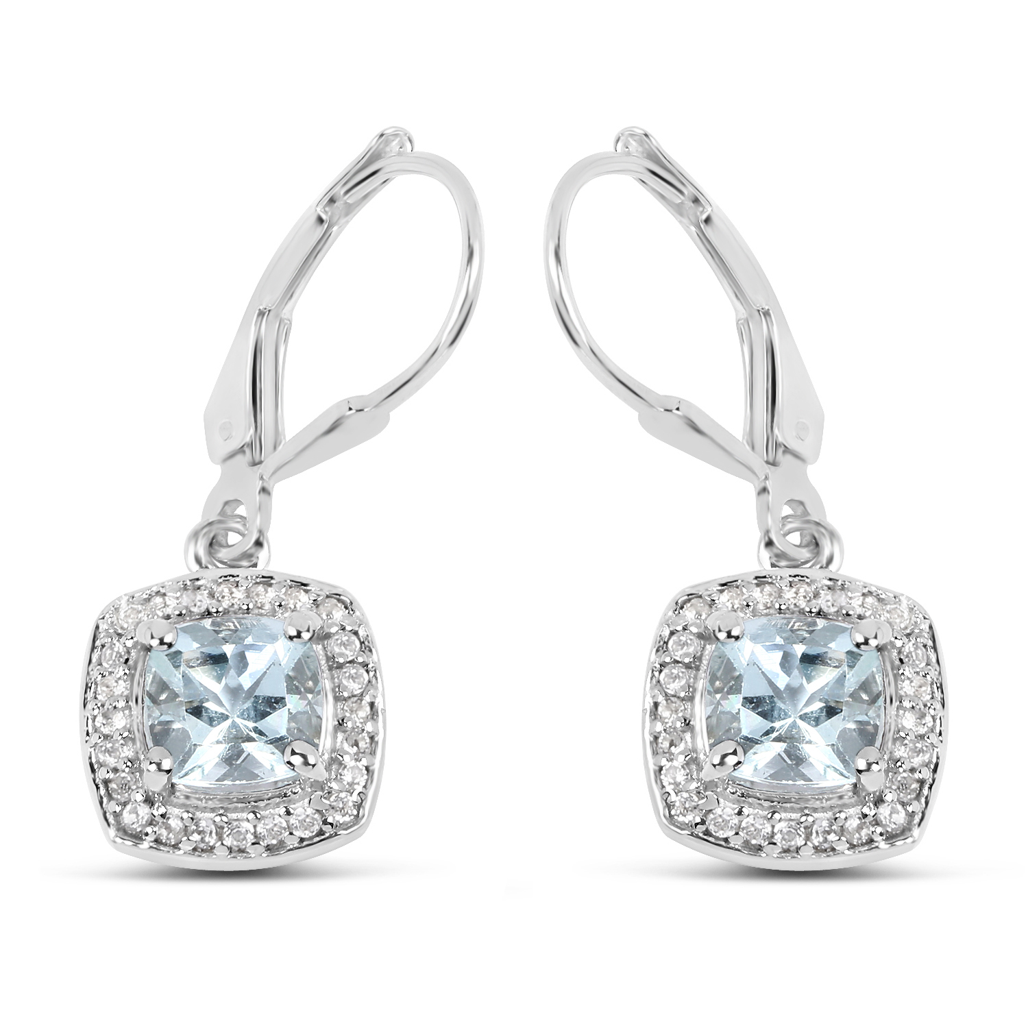 1.84 Carat Genuine Aquamarine & White Topaz .925 Sterling Silver Earrings