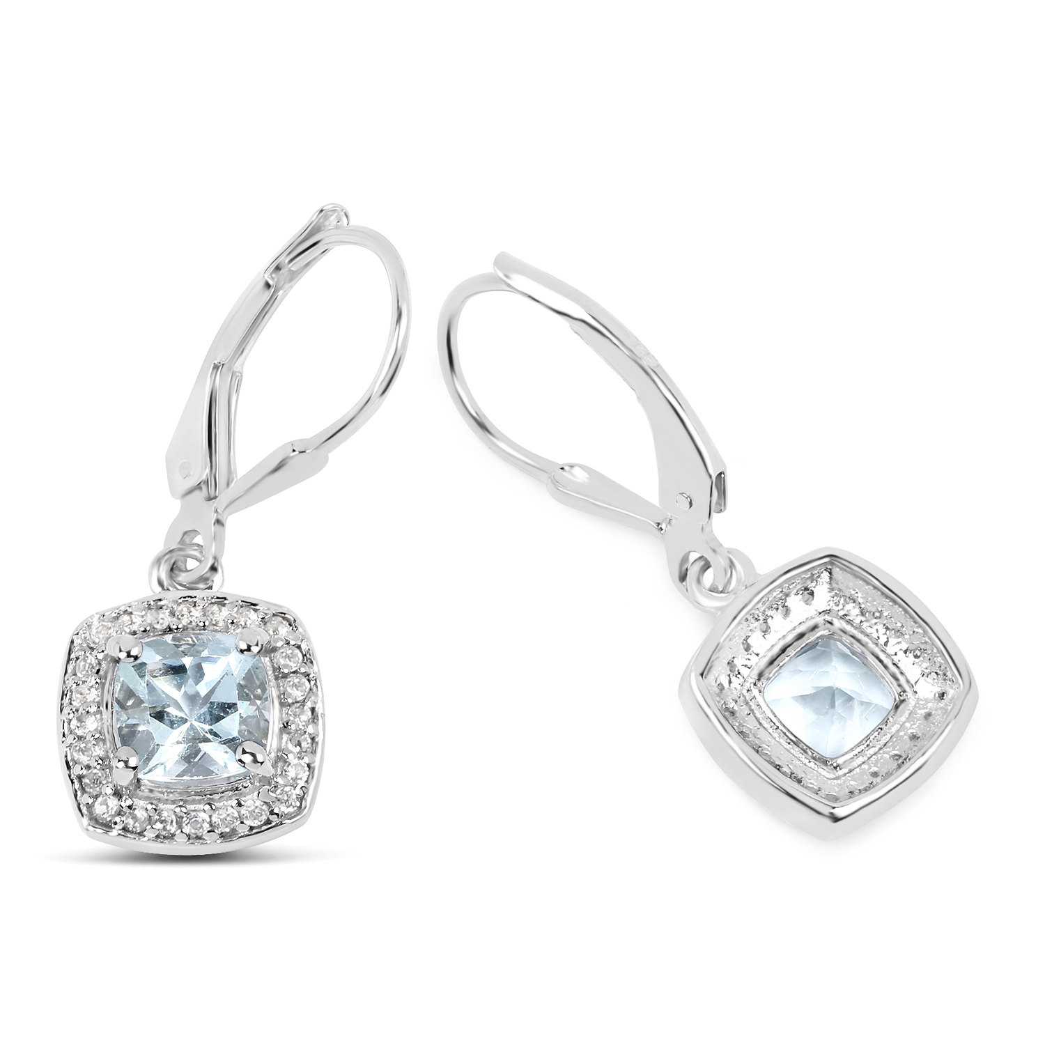 1.84 Carat Genuine Aquamarine & White Topaz .925 Sterling Silver Earrings