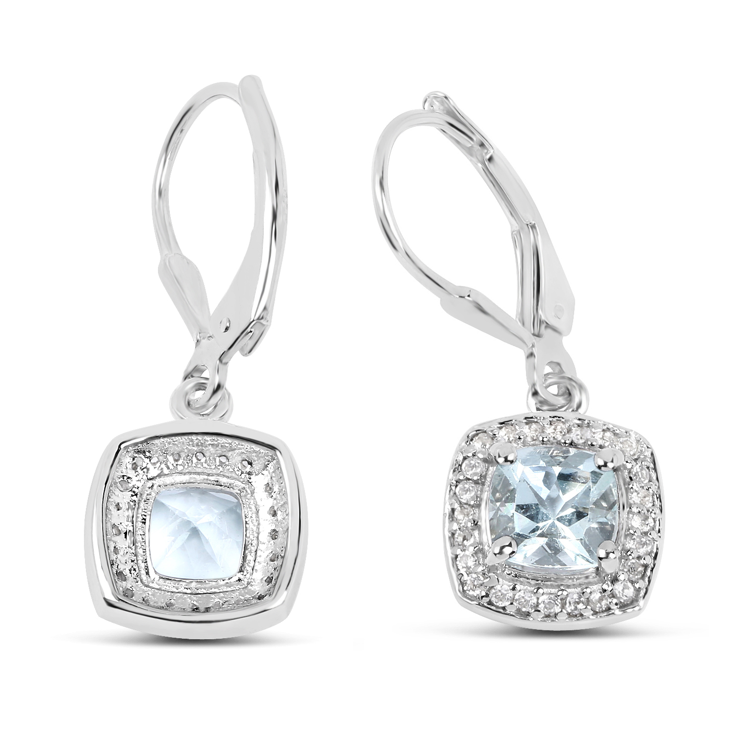 1.84 Carat Genuine Aquamarine & White Topaz .925 Sterling Silver Earrings