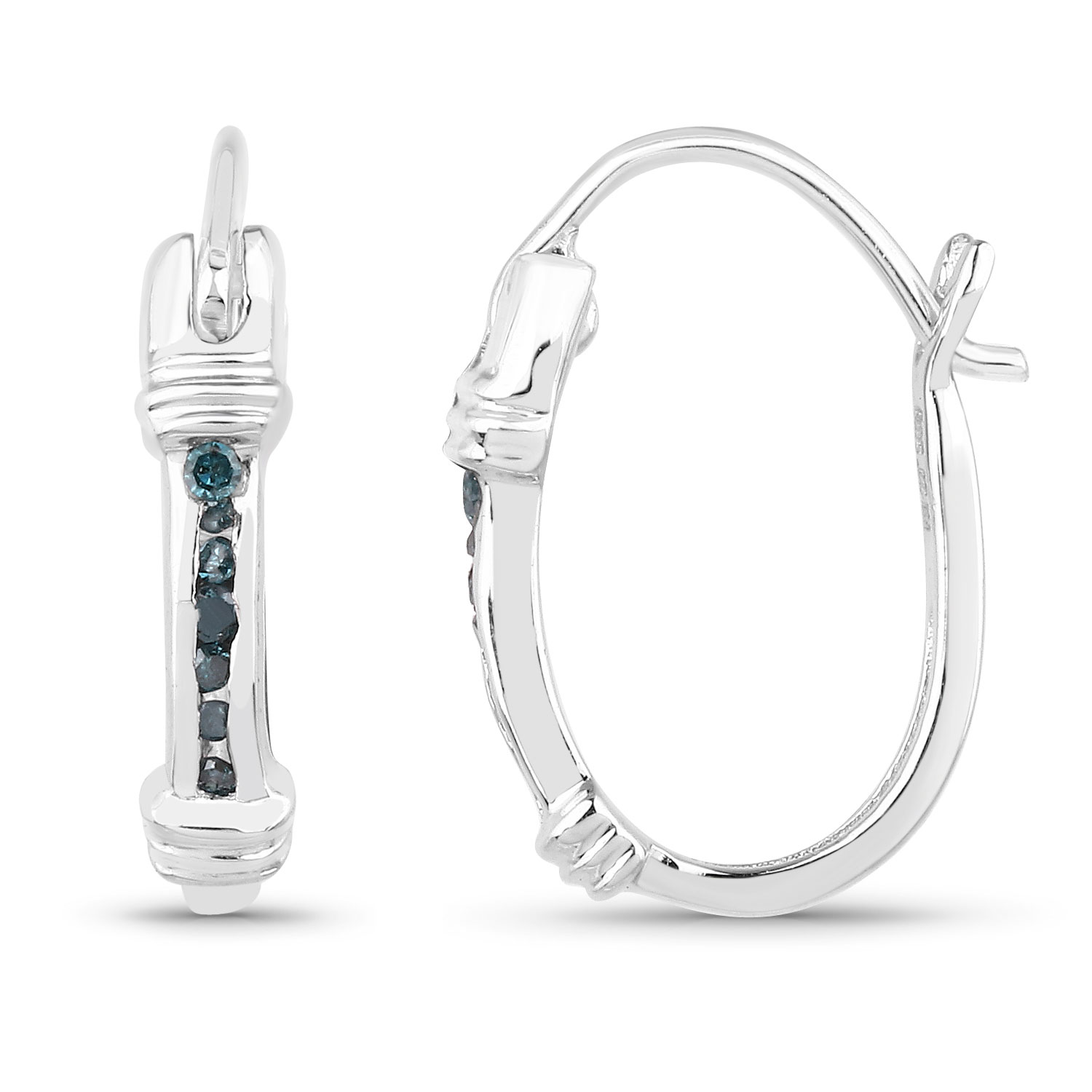 0.08 Carat Genuine Blue Diamond .925 Sterling Silver Earrings