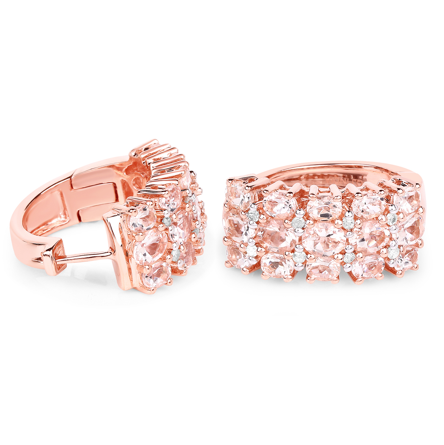 14K Rose Gold Plated 5.94 Carat Genuine Morganite and White Diamond .925 Sterling Silver Earrings