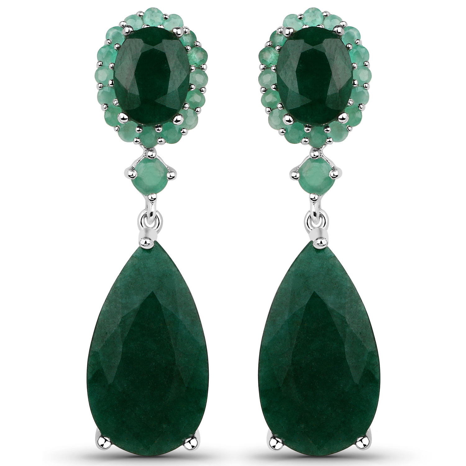 17.50 Carat Dyed Emerald and Emerald .925 Sterling Silver Earrings