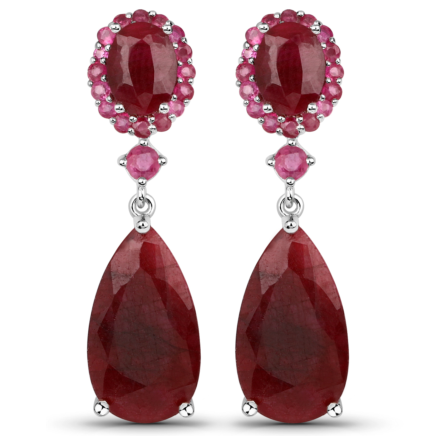 21.34 Carat Dyed Ruby and Ruby .925 Sterling Silver Earrings