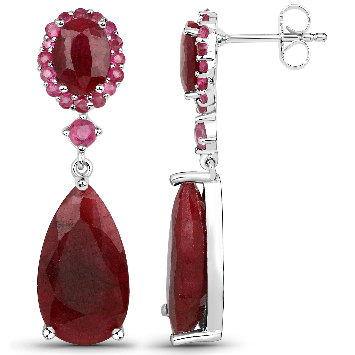 21.34 Carat Dyed Ruby and Ruby .925 Sterling Silver Earrings