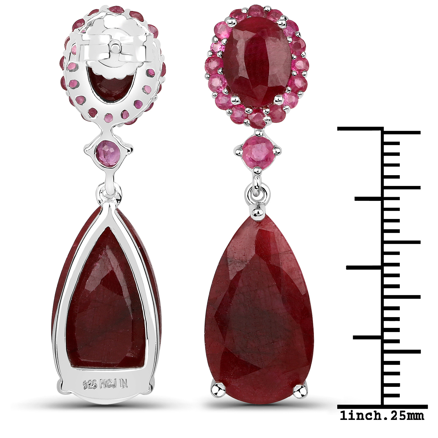 21.34 Carat Dyed Ruby and Ruby .925 Sterling Silver Earrings