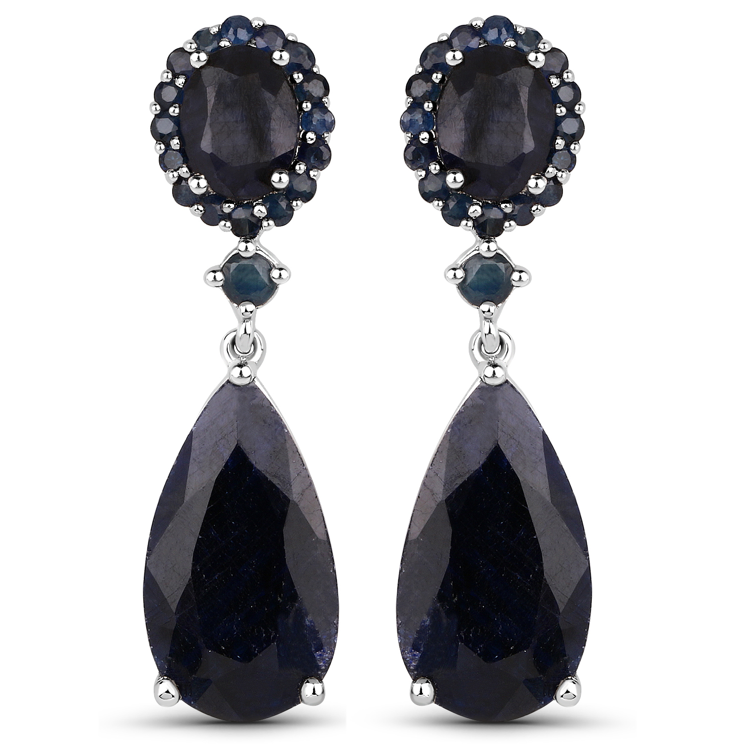 21.48 Carat Dyed Sapphire and Blue Sapphire .925 Sterling Silver Earrings