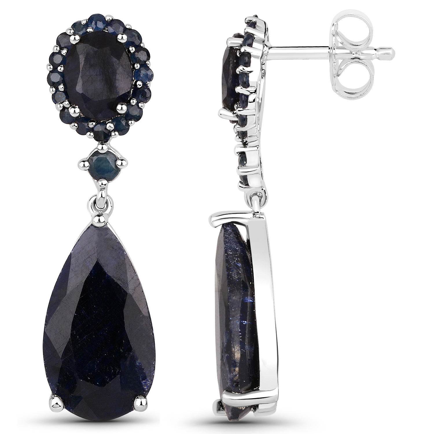 21.48 Carat Dyed Sapphire and Blue Sapphire .925 Sterling Silver Earrings