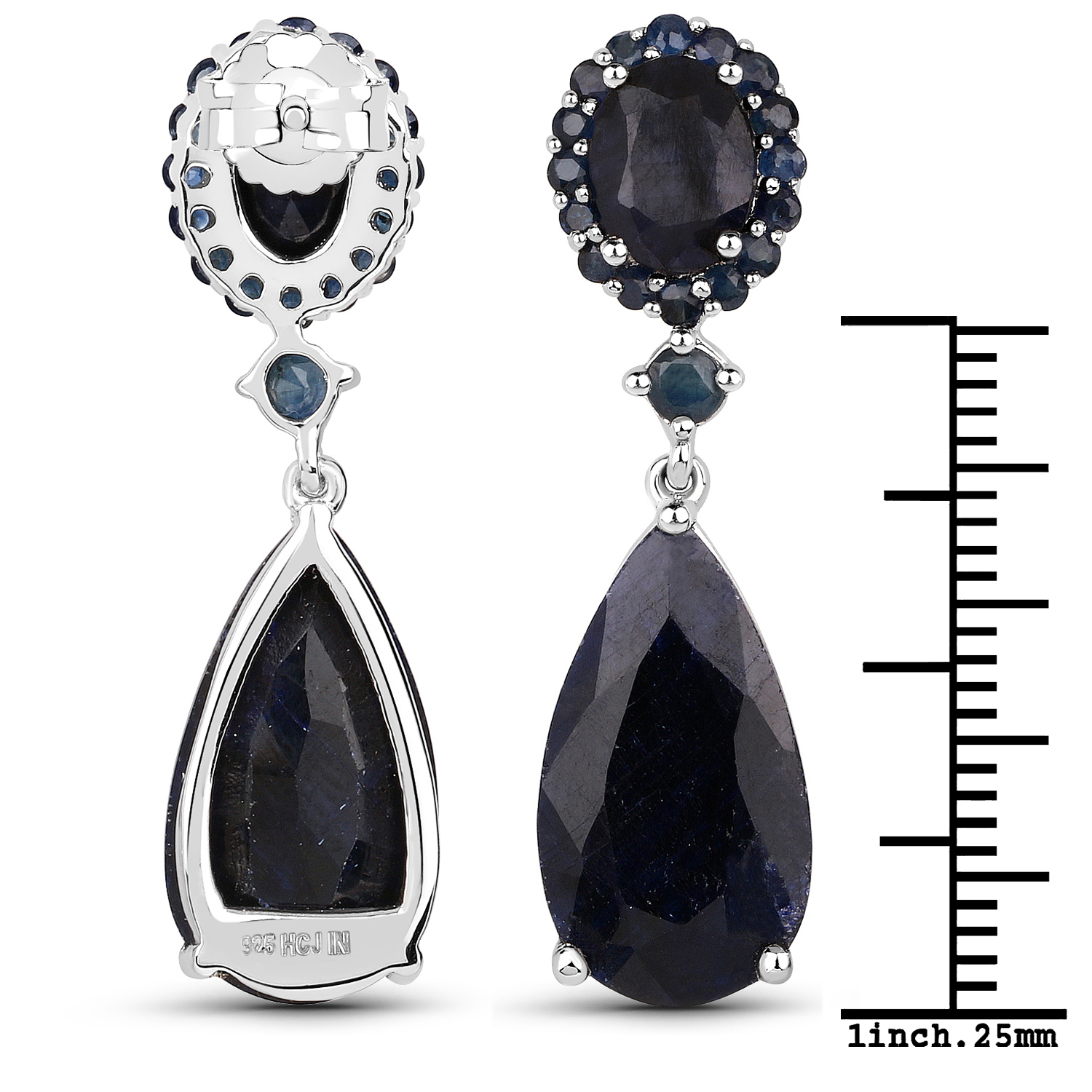 21.48 Carat Dyed Sapphire and Blue Sapphire .925 Sterling Silver Earrings