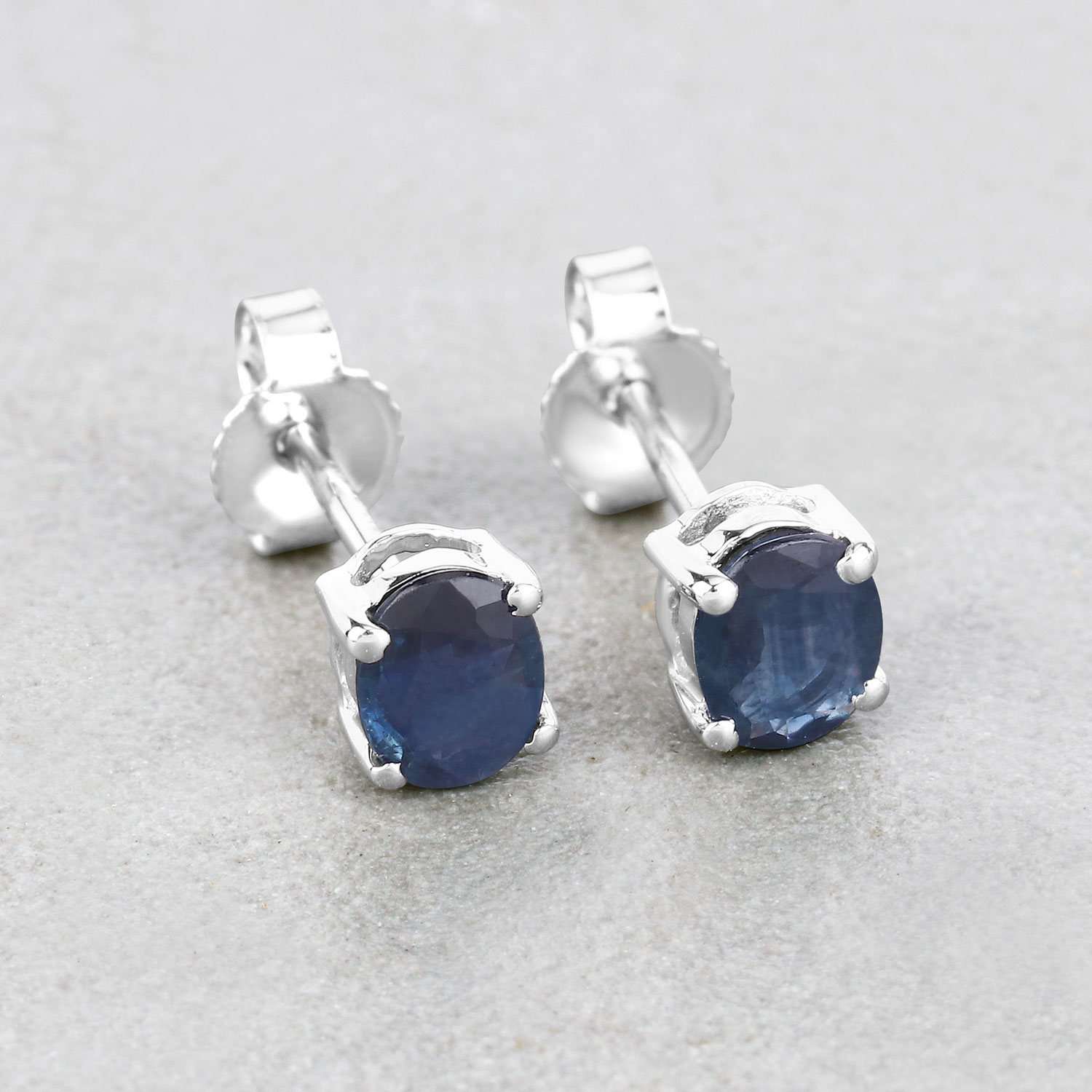 0.68 Carat Genuine Blue Sapphire 10K White Gold Earrings