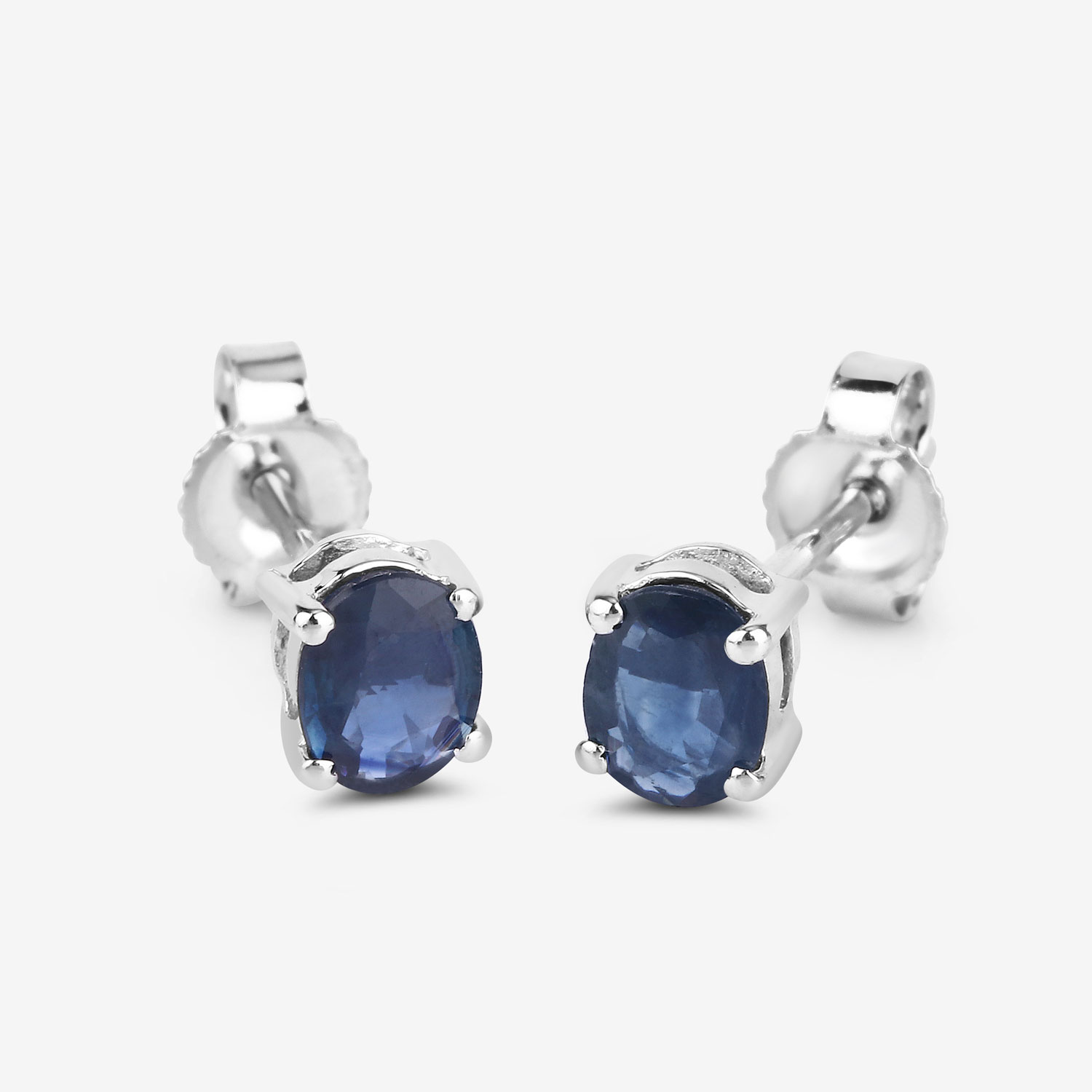 0.68 Carat Genuine Blue Sapphire 10K White Gold Earrings
