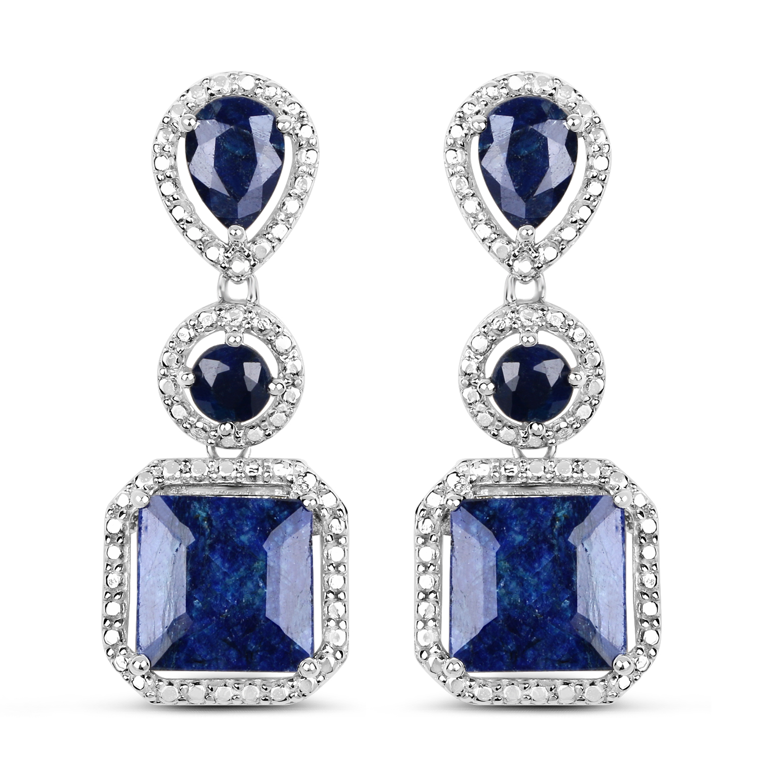 11.62 Carat Dyed Sapphire .925 Sterling Silver Earrings