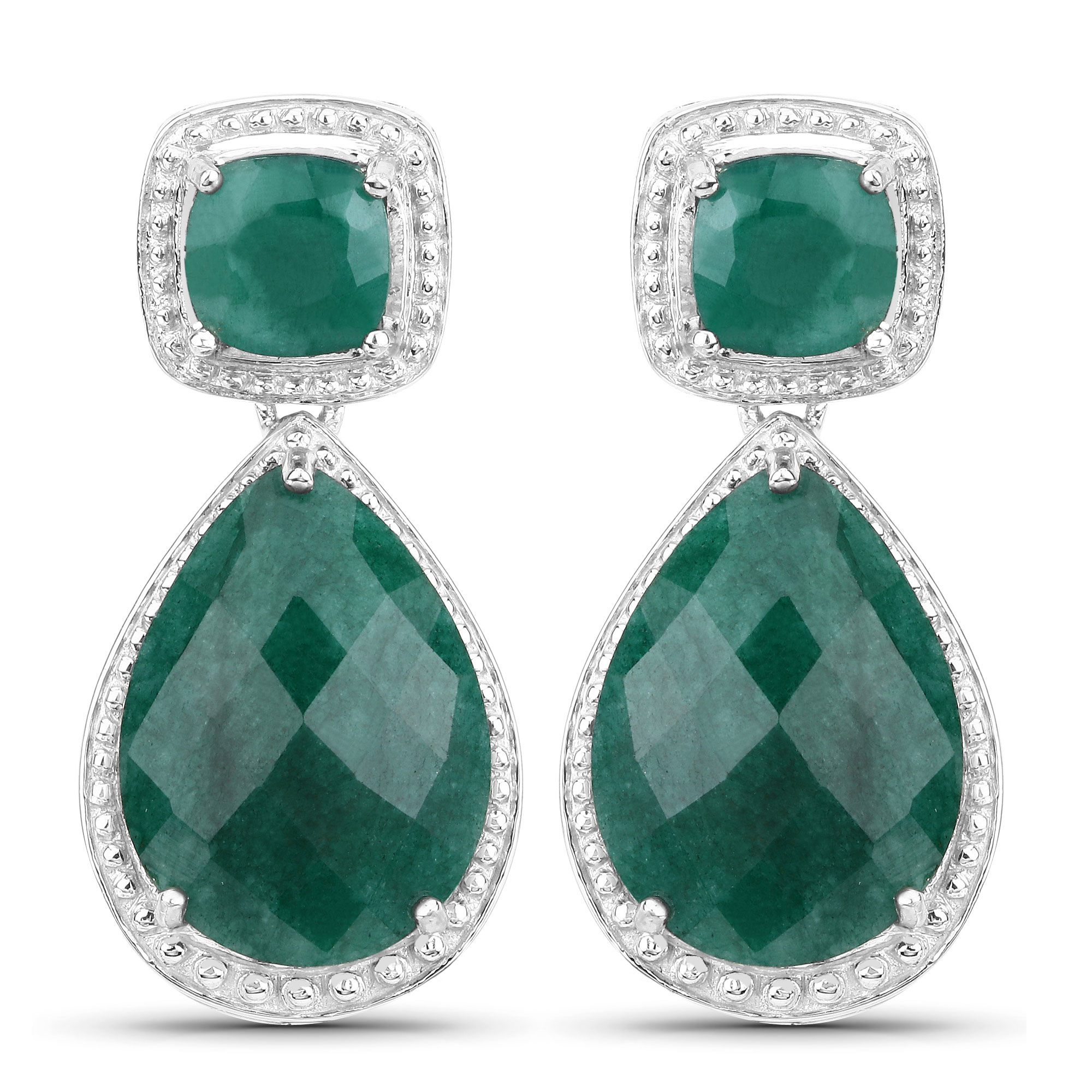26.00 Carat Dyed Emerald .925 Sterling Silver Earrings