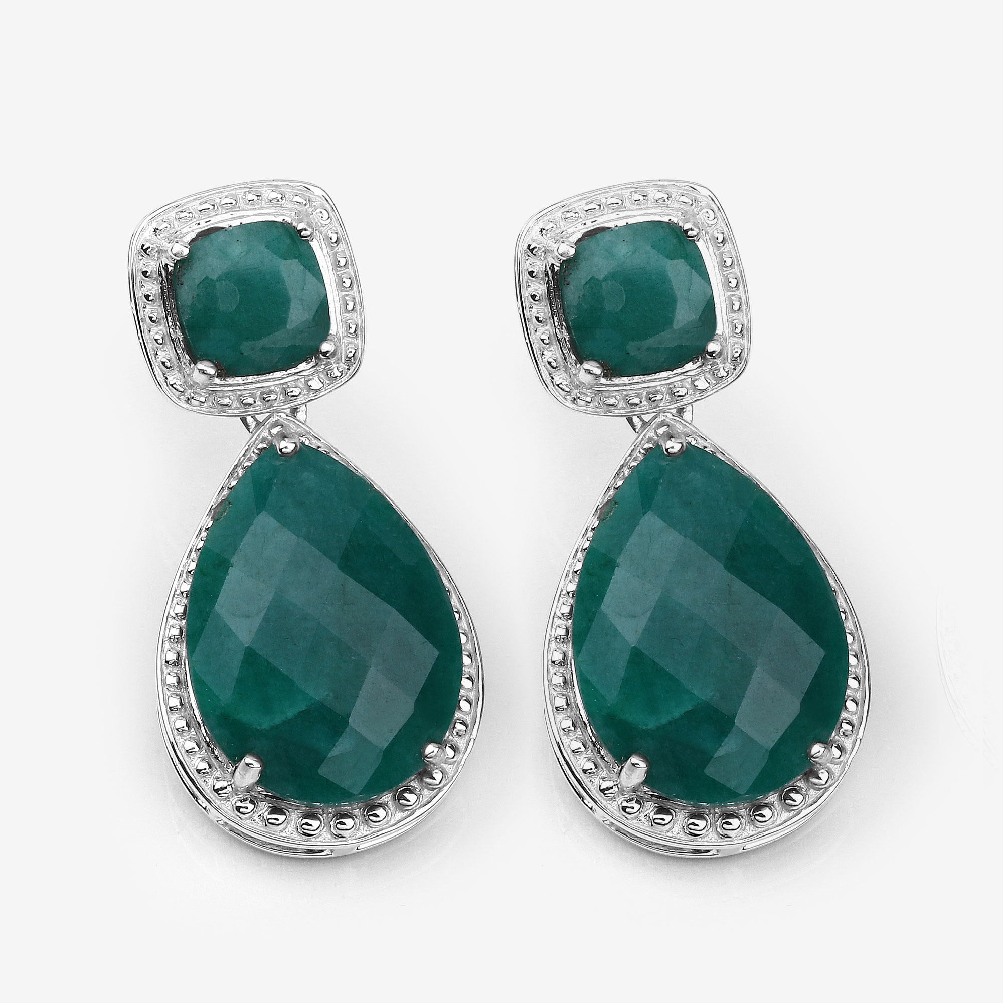 26.00 Carat Dyed Emerald .925 Sterling Silver Earrings
