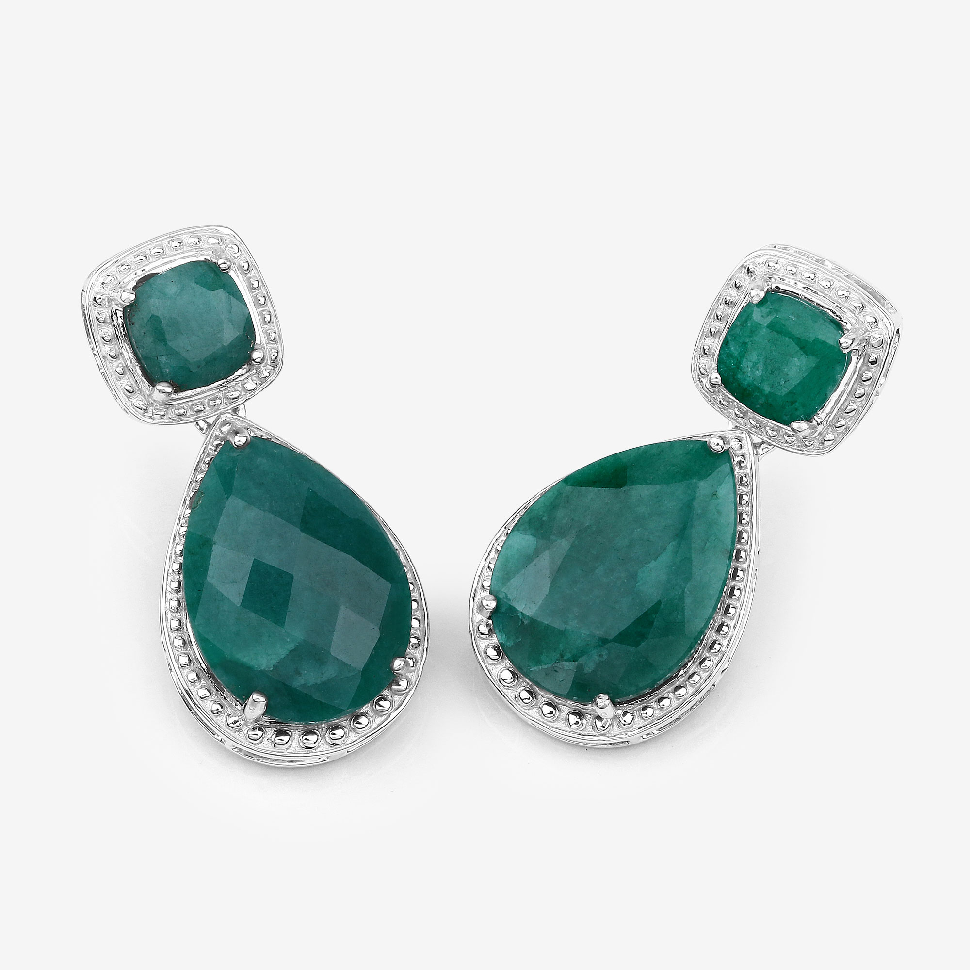 26.00 Carat Dyed Emerald .925 Sterling Silver Earrings