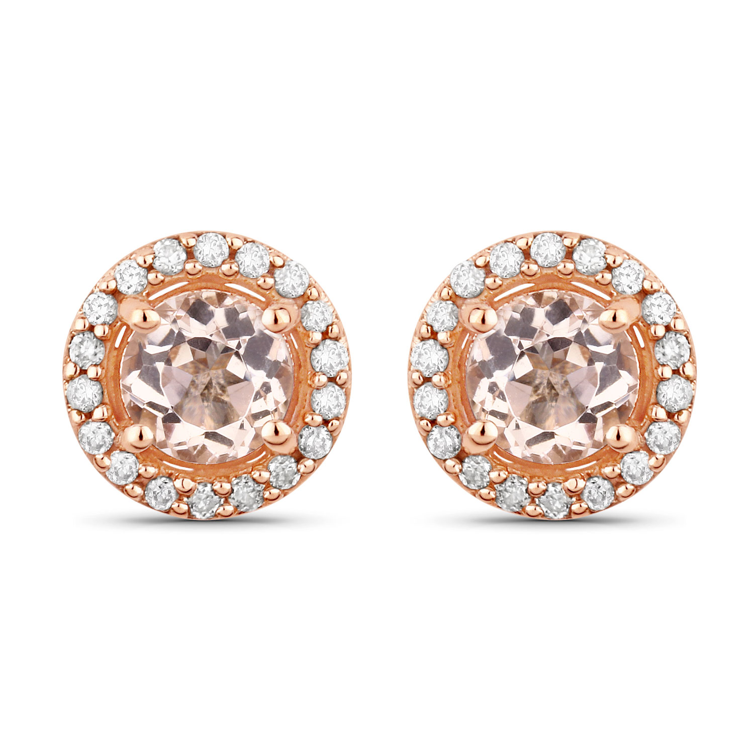 0.54 Carat Genuine Morganite And White Diamond 10K Rose Gold Earrings