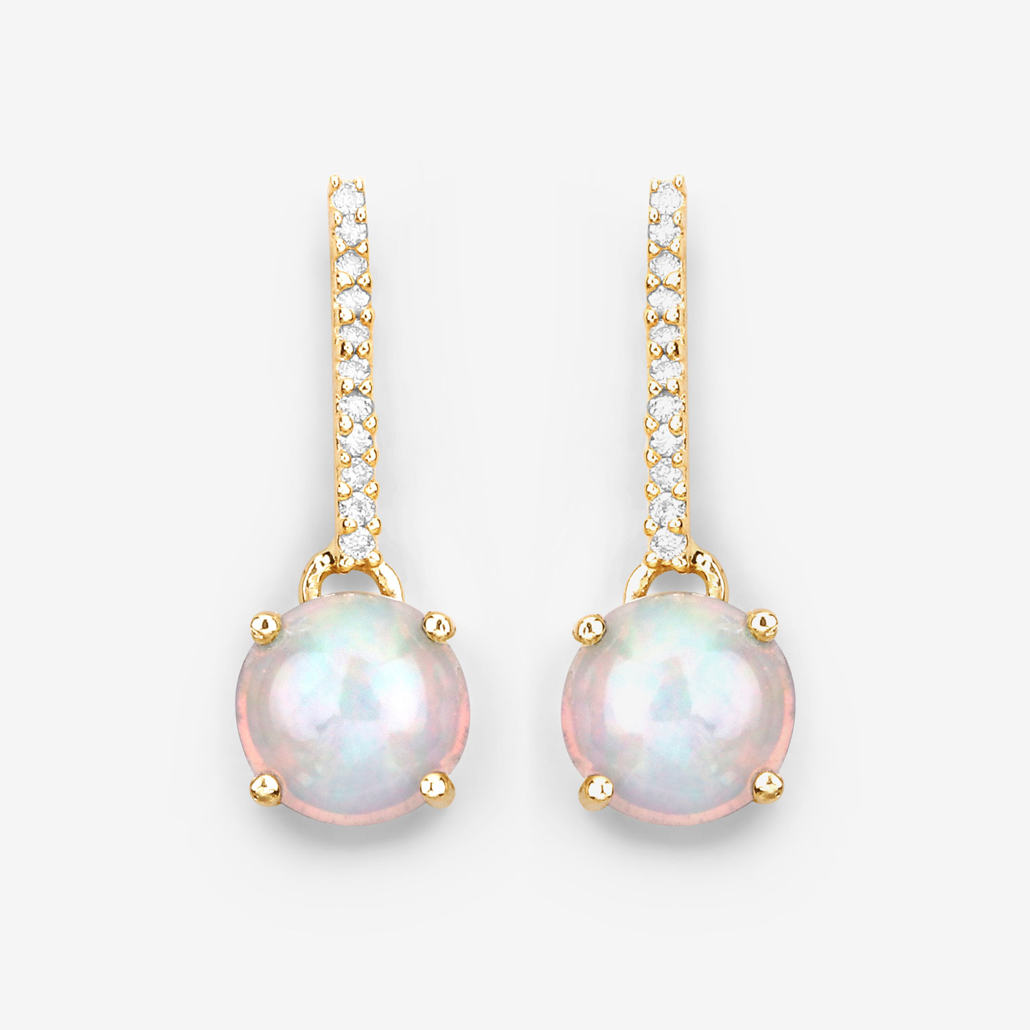 1.06 Carat Genuine Ethiopian Opal and White Diamond 14K Yellow Gold Earrings