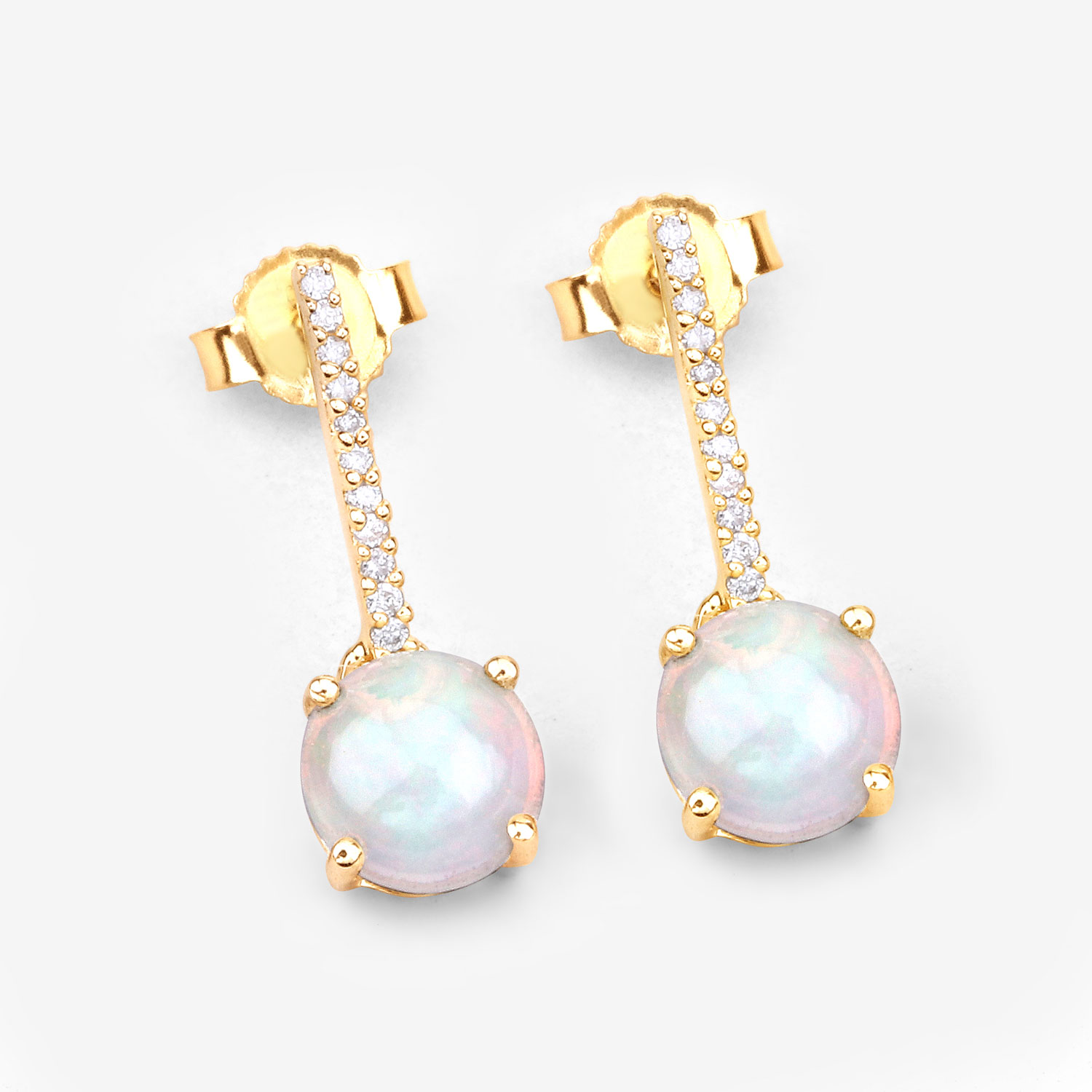 1.06 Carat Genuine Ethiopian Opal and White Diamond 14K Yellow Gold Earrings