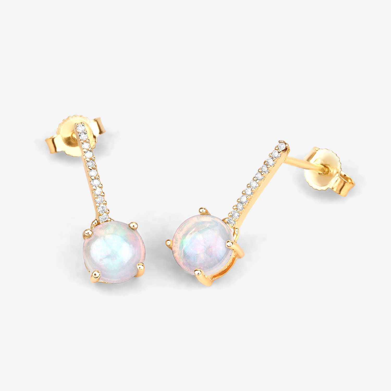 1.06 Carat Genuine Ethiopian Opal and White Diamond 14K Yellow Gold Earrings