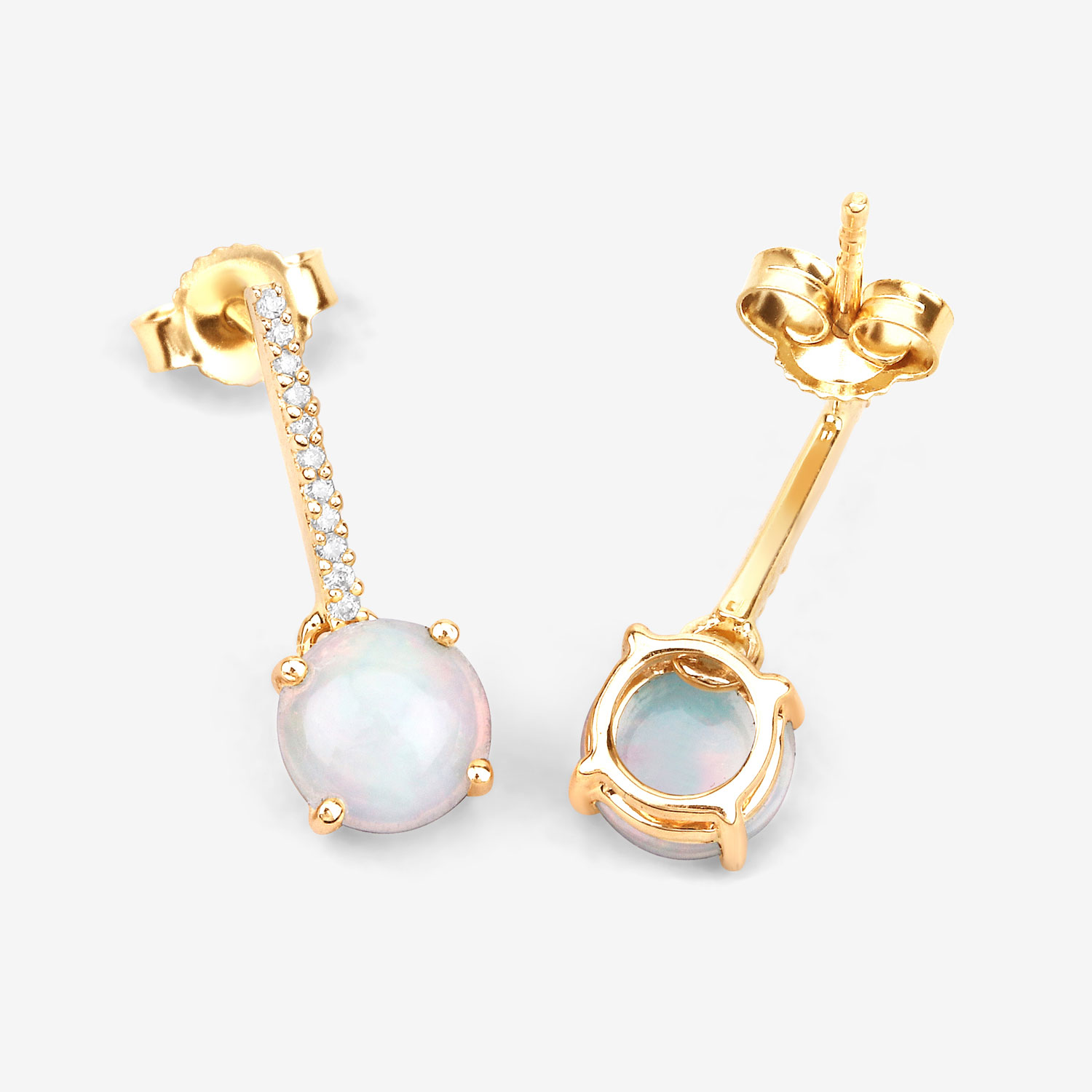 1.06 Carat Genuine Ethiopian Opal and White Diamond 14K Yellow Gold Earrings