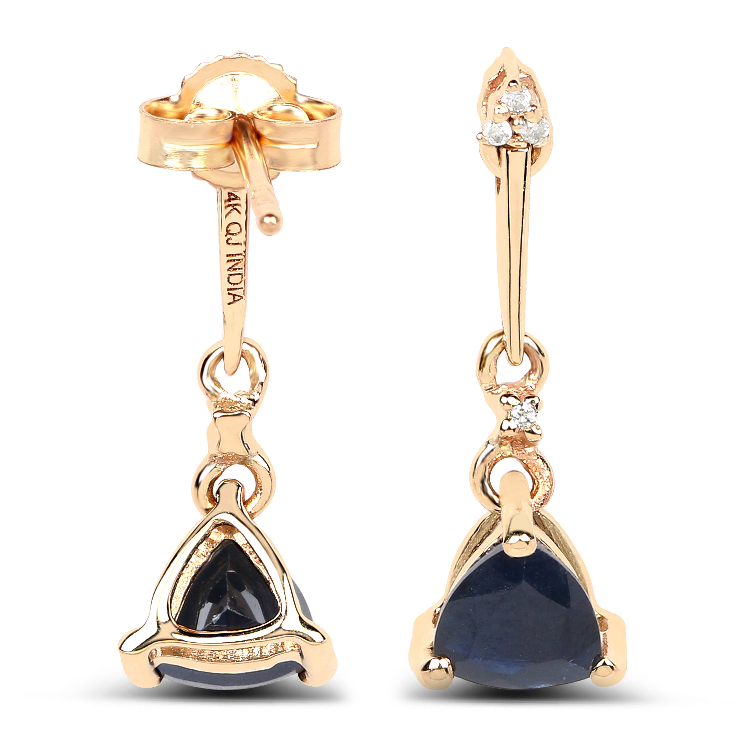 0.92 Carat Genuine Blue Sapphire and White Diamond 14K Yellow Gold Earrings