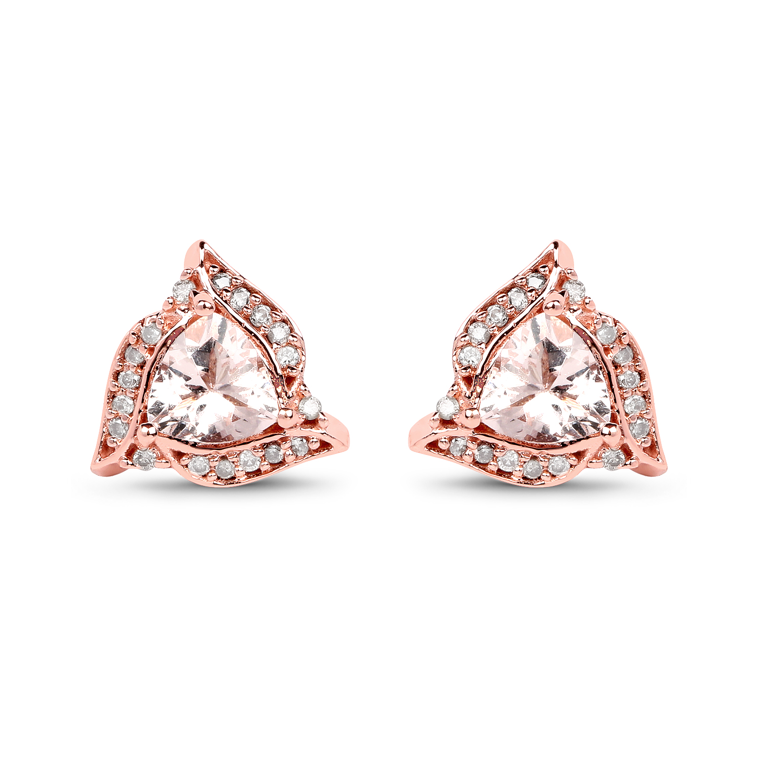 0.81 Carat Genuine Morganite and White Diamond 14K Rose Gold Earrings