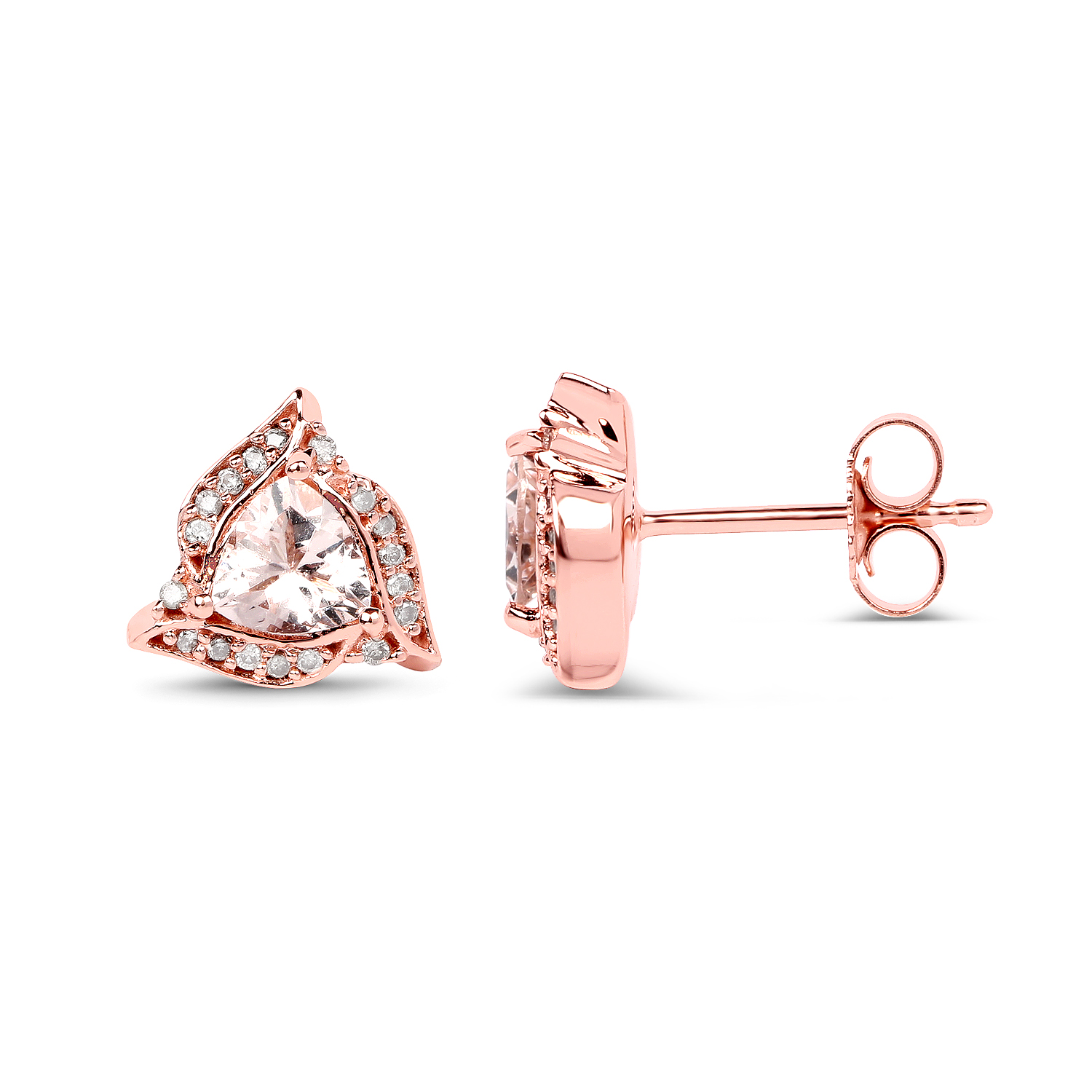 0.81 Carat Genuine Morganite and White Diamond 14K Rose Gold Earrings