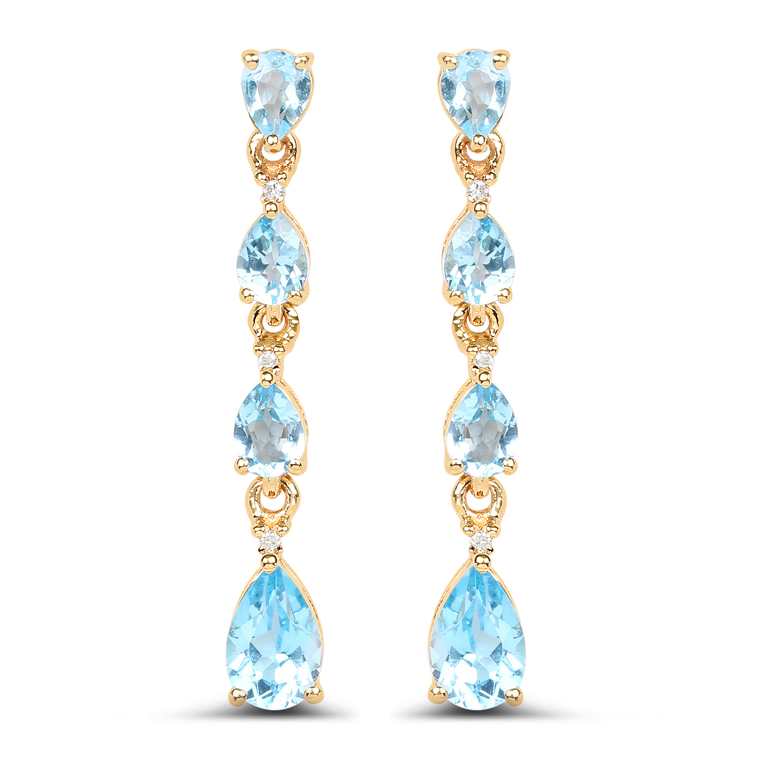 2.04 Carat Genuine Swiss Blue Topaz and White Diamond 14K Yellow Gold Earrings