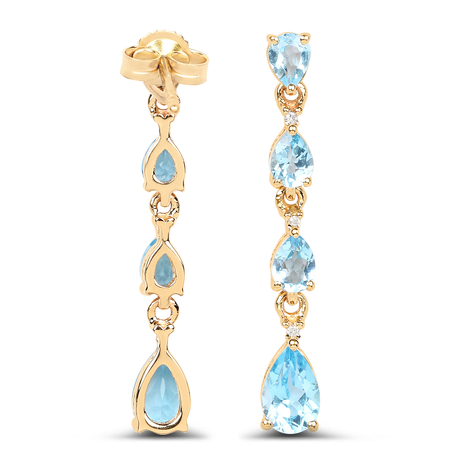 2.04 Carat Genuine Swiss Blue Topaz and White Diamond 14K Yellow Gold Earrings