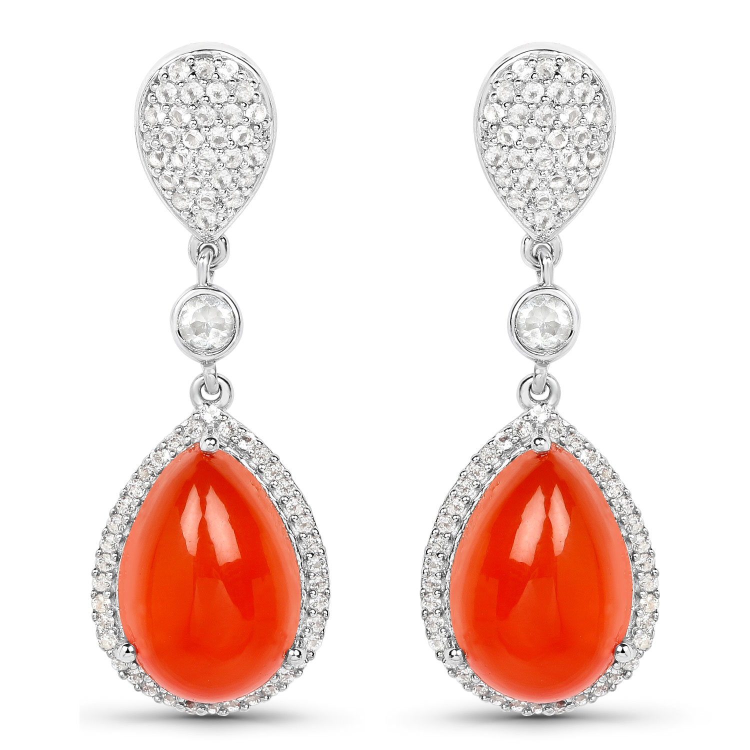 11.70 Carat Genuine Carnelian And White Topaz .925 Sterling Silver Earrings