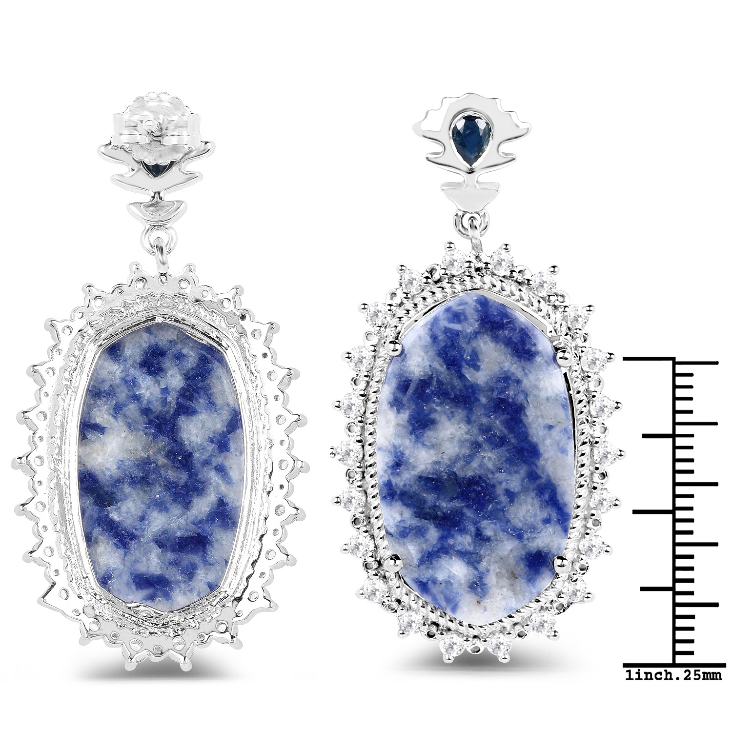 21.26 Carat Genuine Blue Aventurine, Blue Sapphire & White Topaz .925 Sterling Silver Earrings