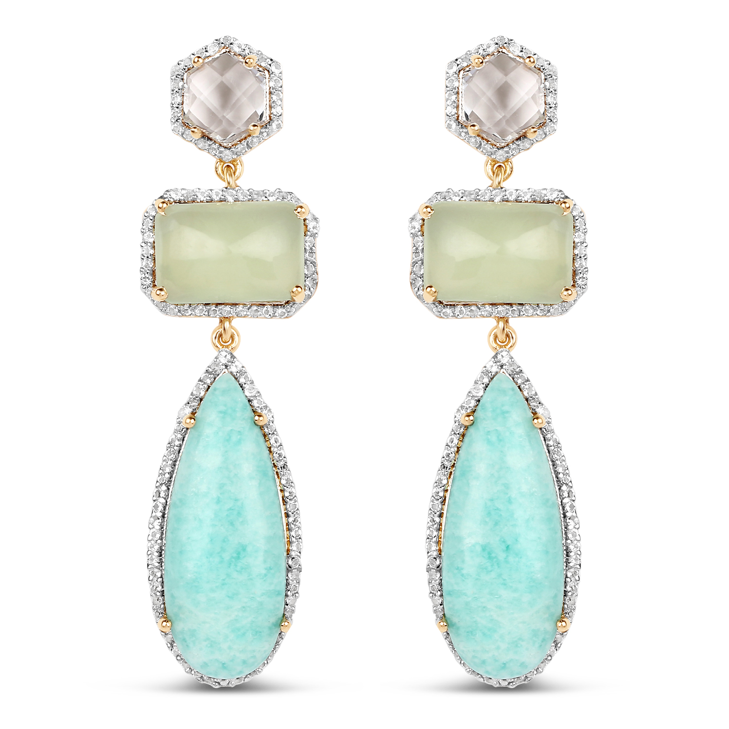 18K Yellow Gold Plated 27.50 Carat Genuine Multi Stone .925 Sterling Silver Earrings