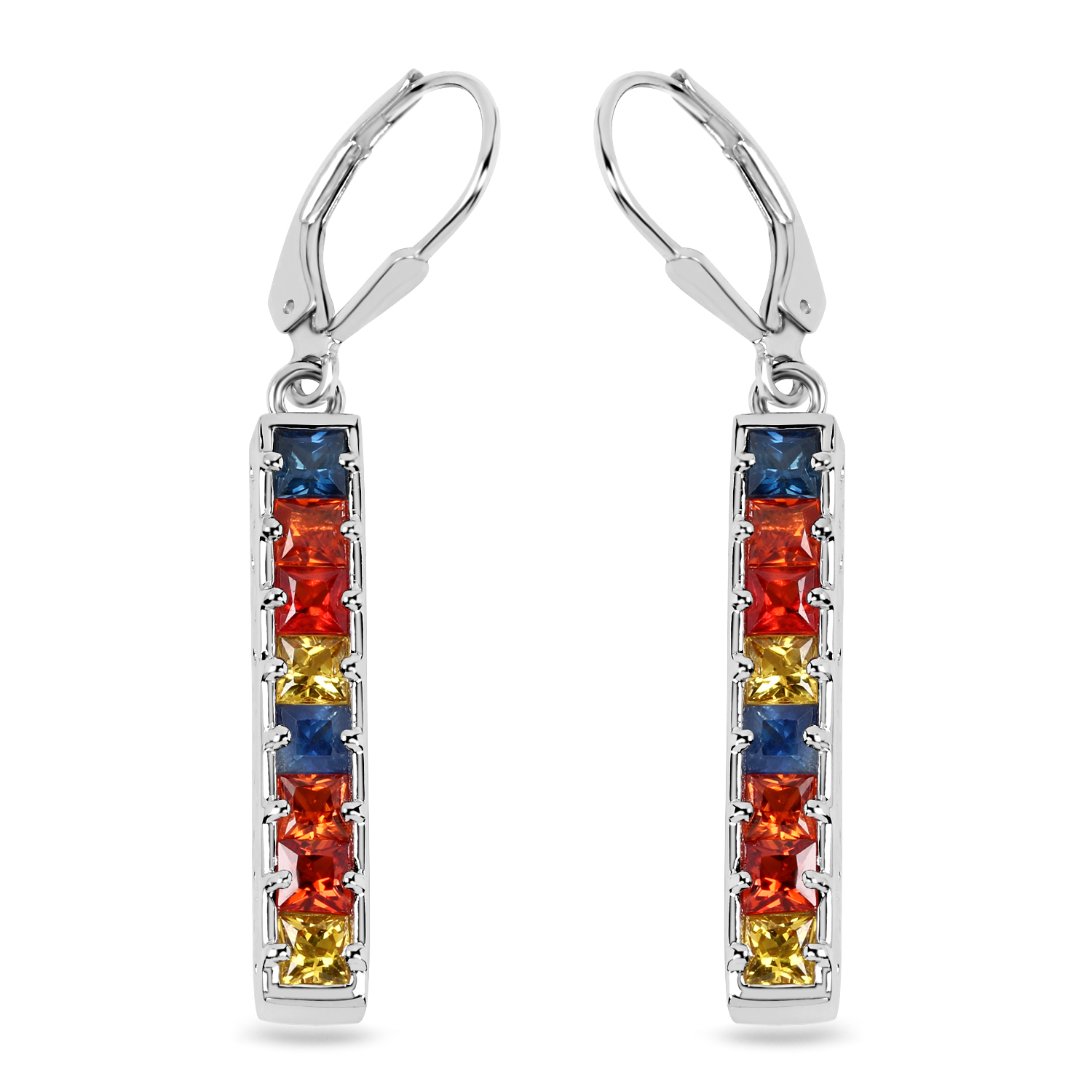 0.80 Carat Blue Sapphire Earrings with 2.40 ct. t.w. Multi-Gems in Sterling Silver