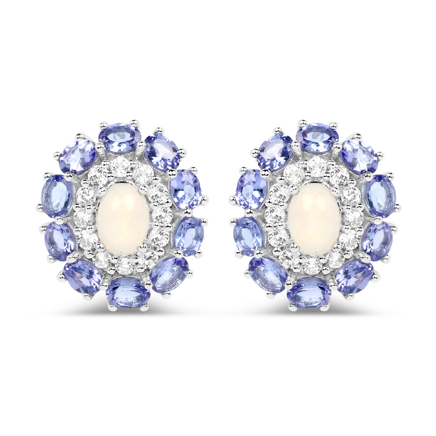 5.32 Carat Genuine Ethiopian Opal, Tanzanite and White Topaz .925 Sterling Silver Earrings