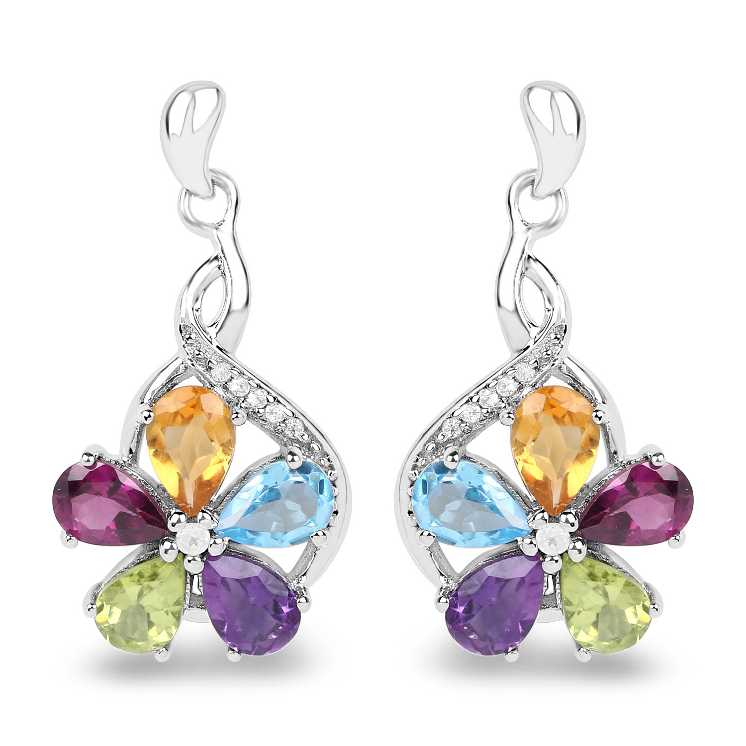 4.29 Carat Genuine Multi Stones .925 Sterling Silver Earrings