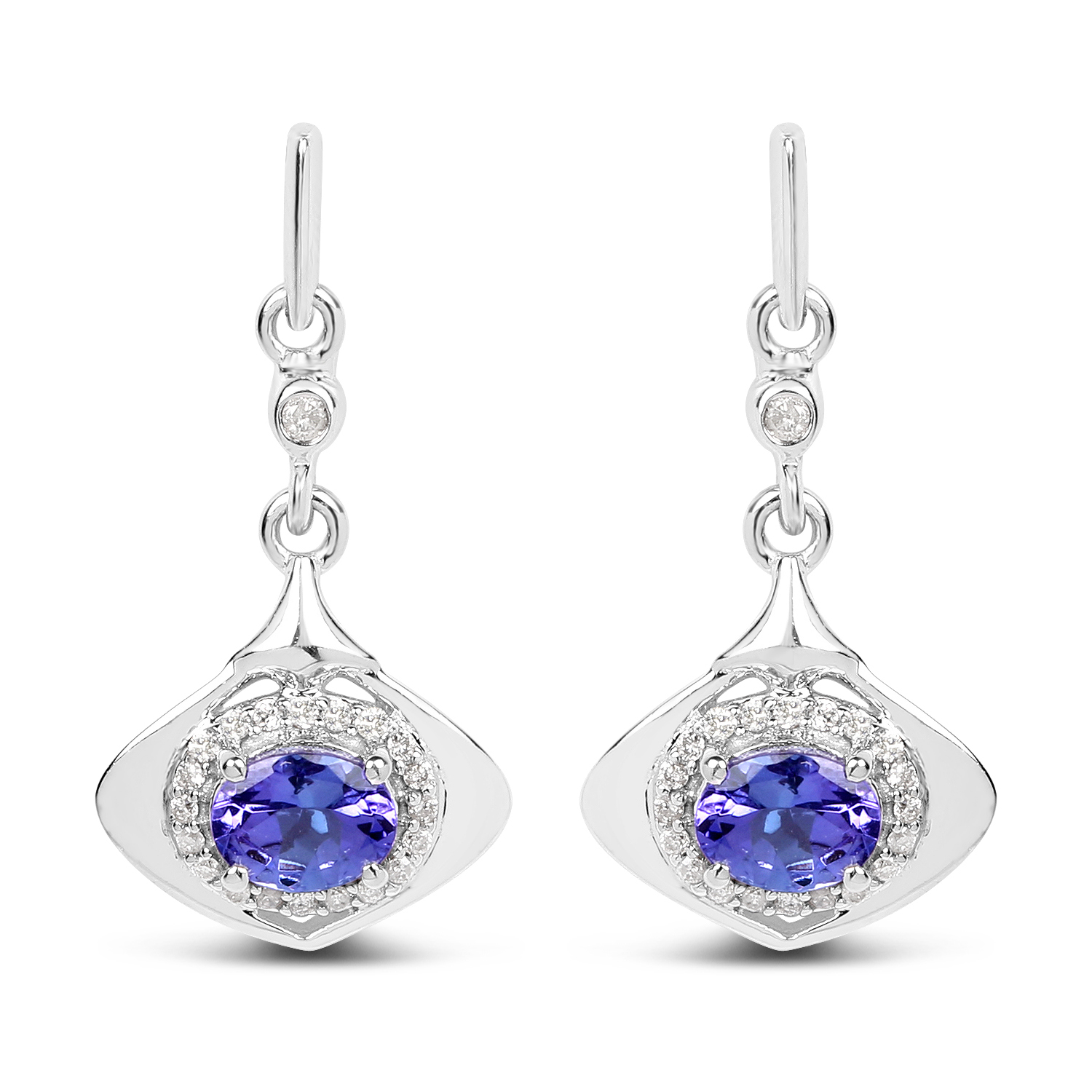 0.78 Carat Genuine Tanzanite and White Diamond 14K White Gold Earrings