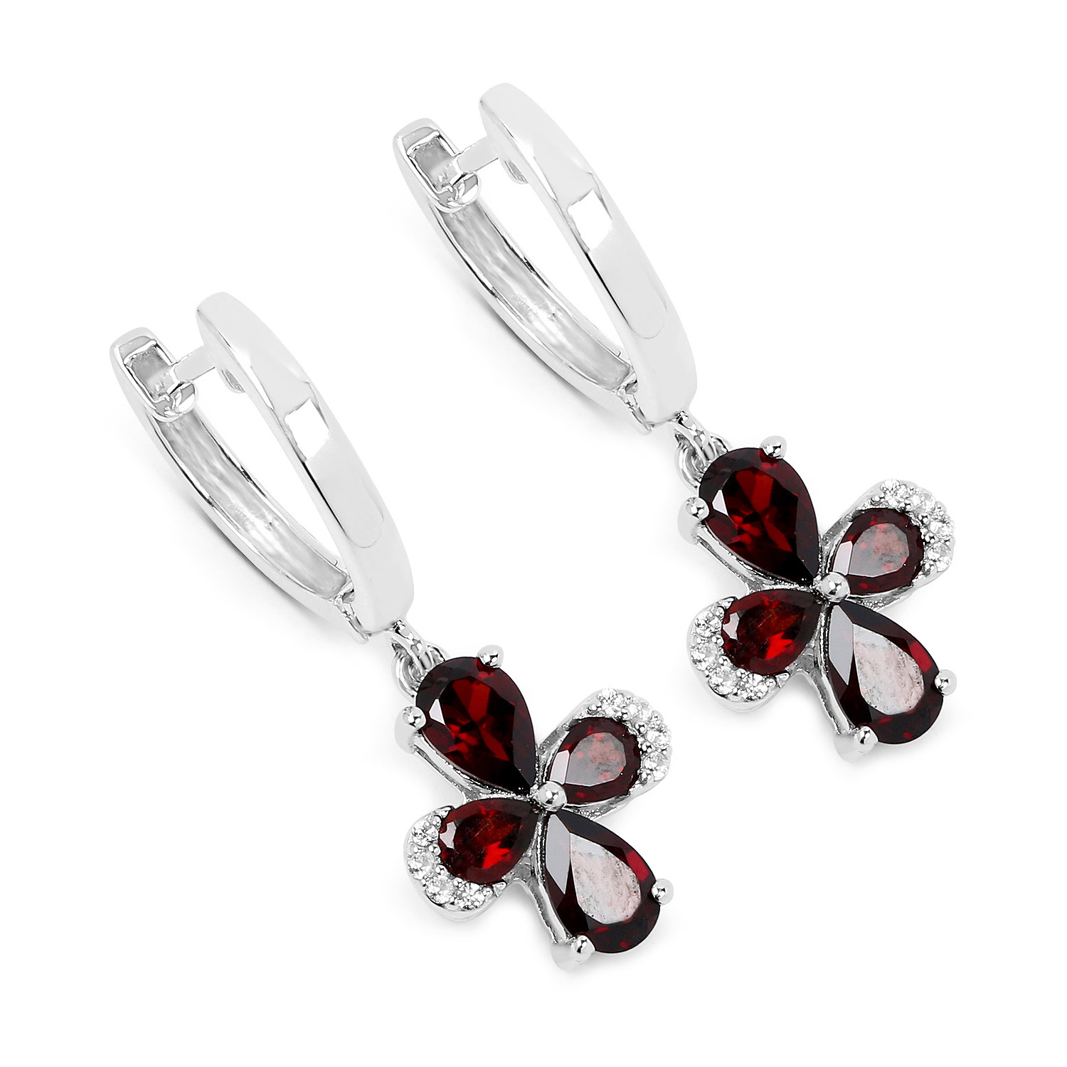 2.62 Carat Genuine Garnet and White Zircon .925 Sterling Silver Earrings