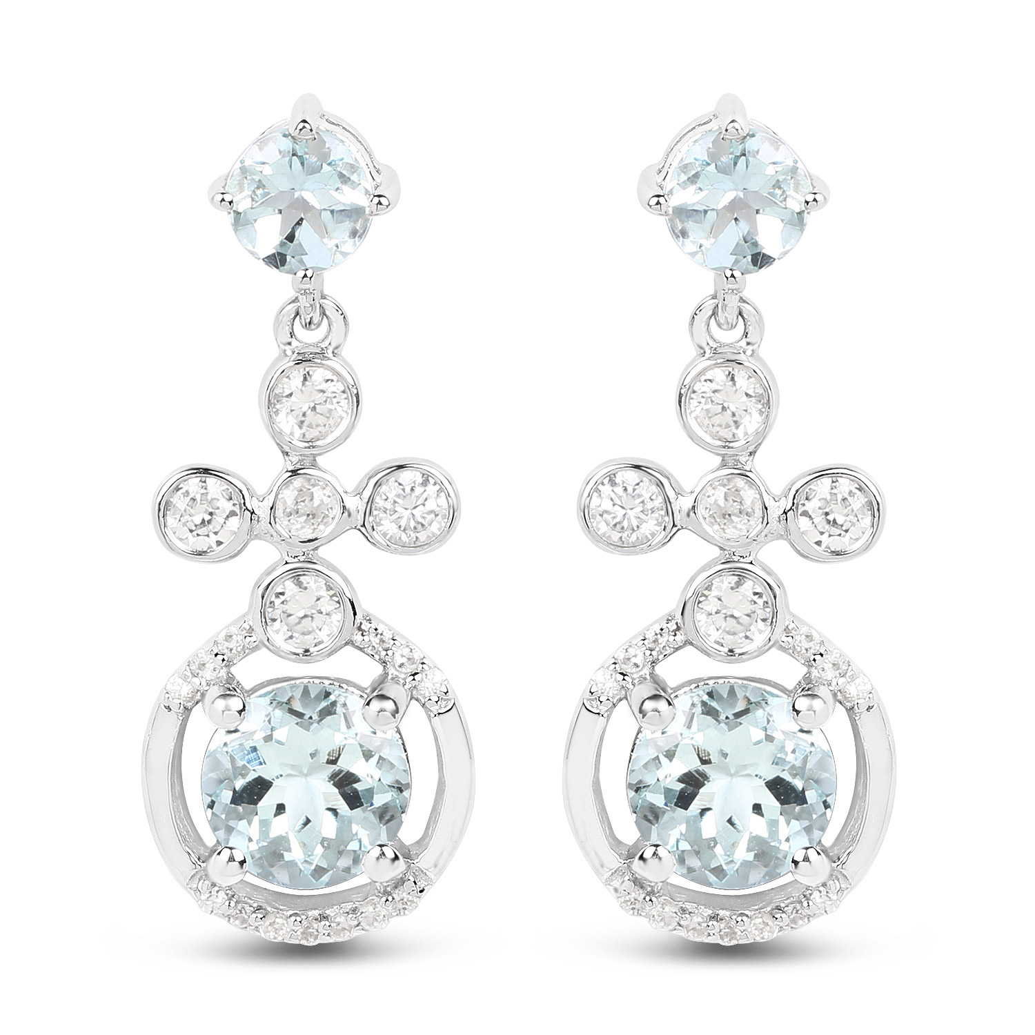 4.42 Carat Genuine Aquamarine and White Zircon .925 Sterling Silver Earrings
