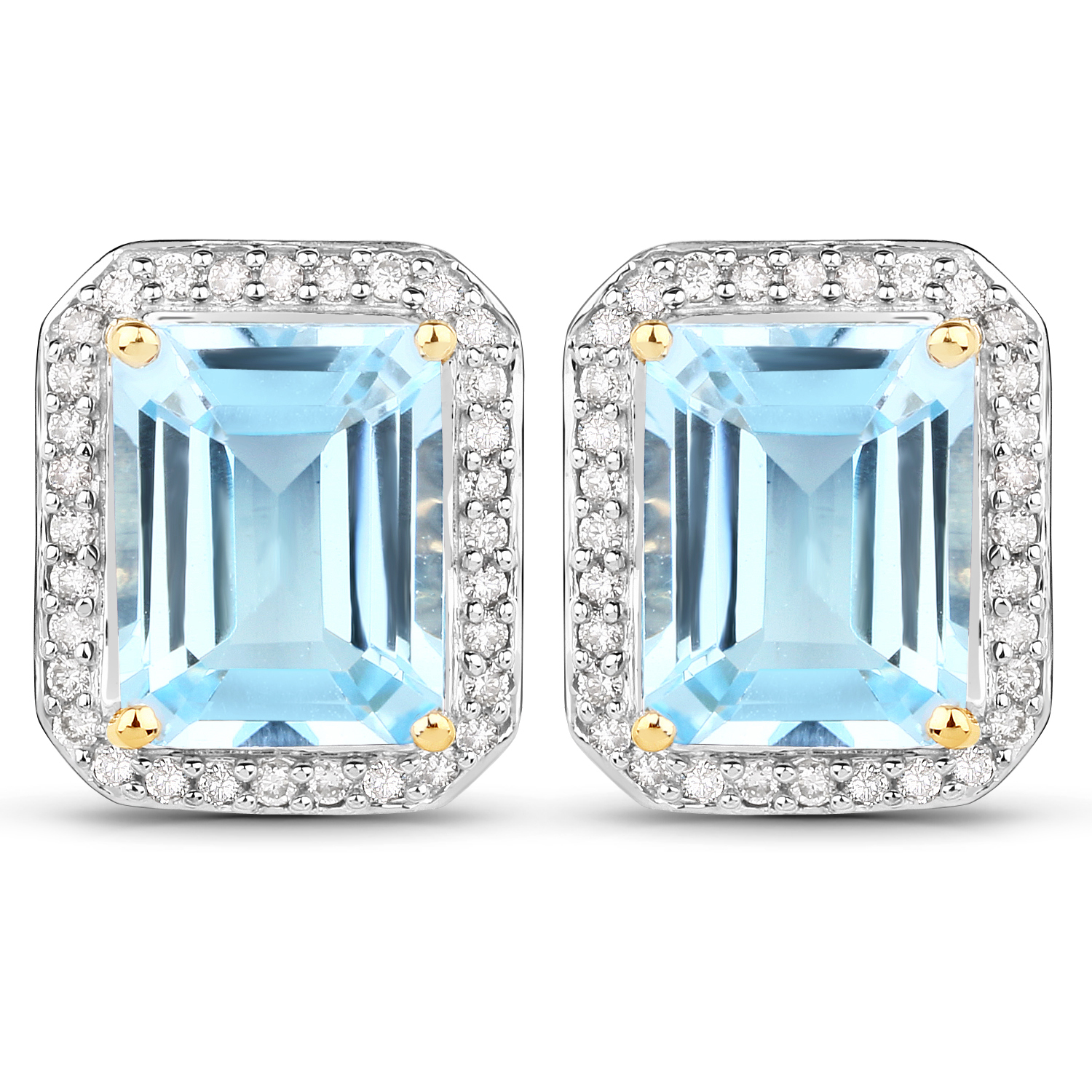 5.49 Carat Genuine Blue Topaz and White Diamond 14K Yellow Gold Earrings