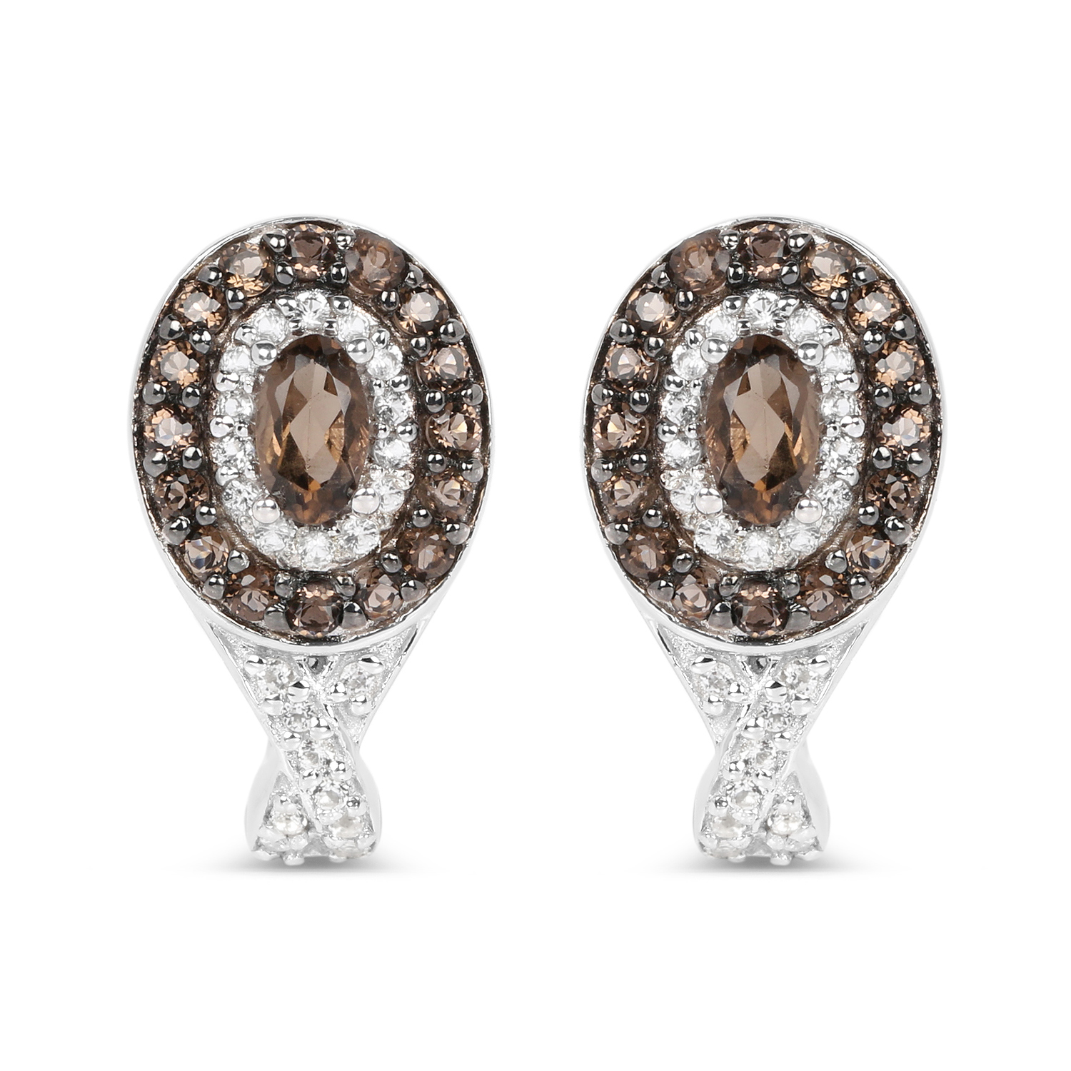 1.11 Carat Genuine Smoky Quartz and White Topaz .925 Sterling Silver Earrings