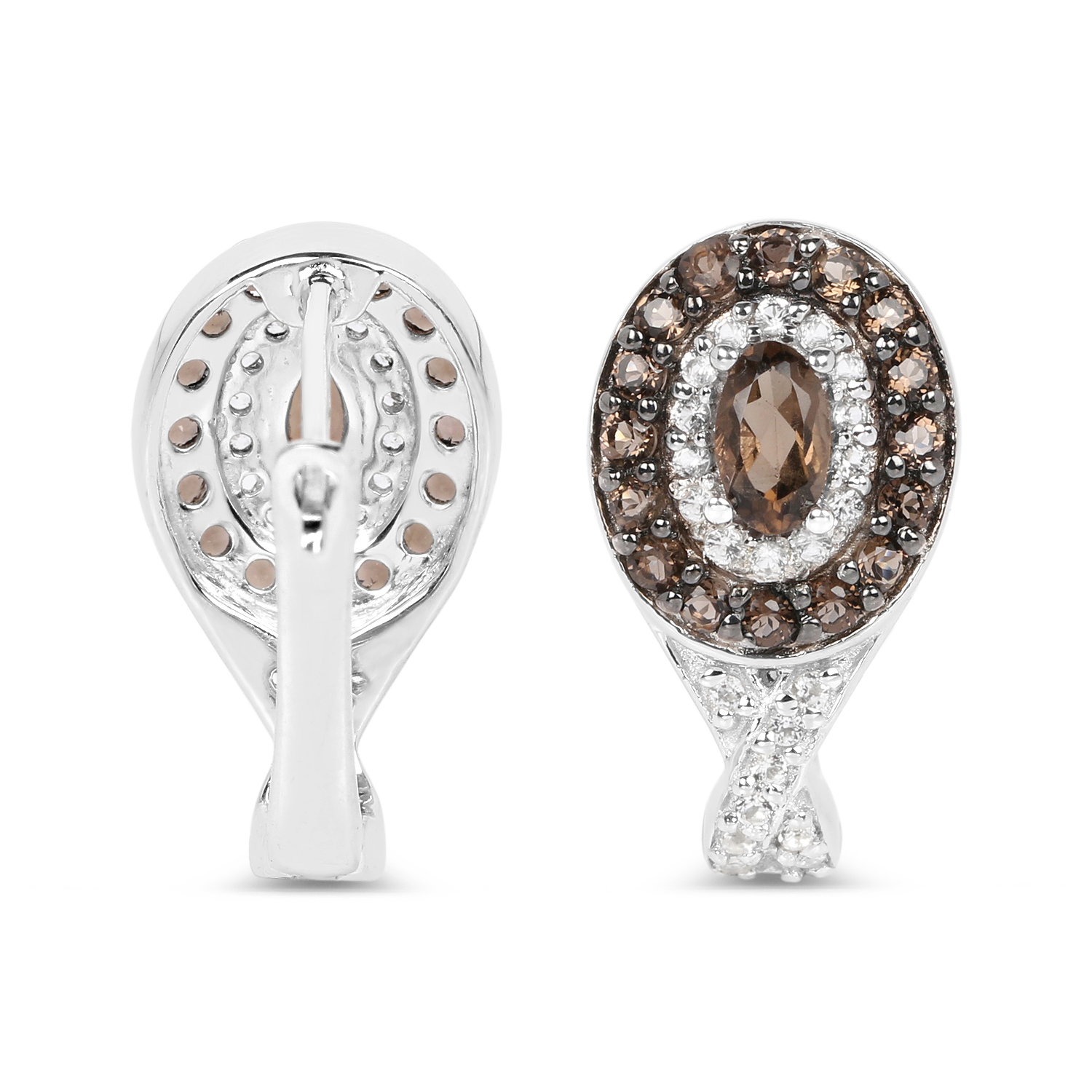 1.11 Carat Genuine Smoky Quartz and White Topaz .925 Sterling Silver Earrings