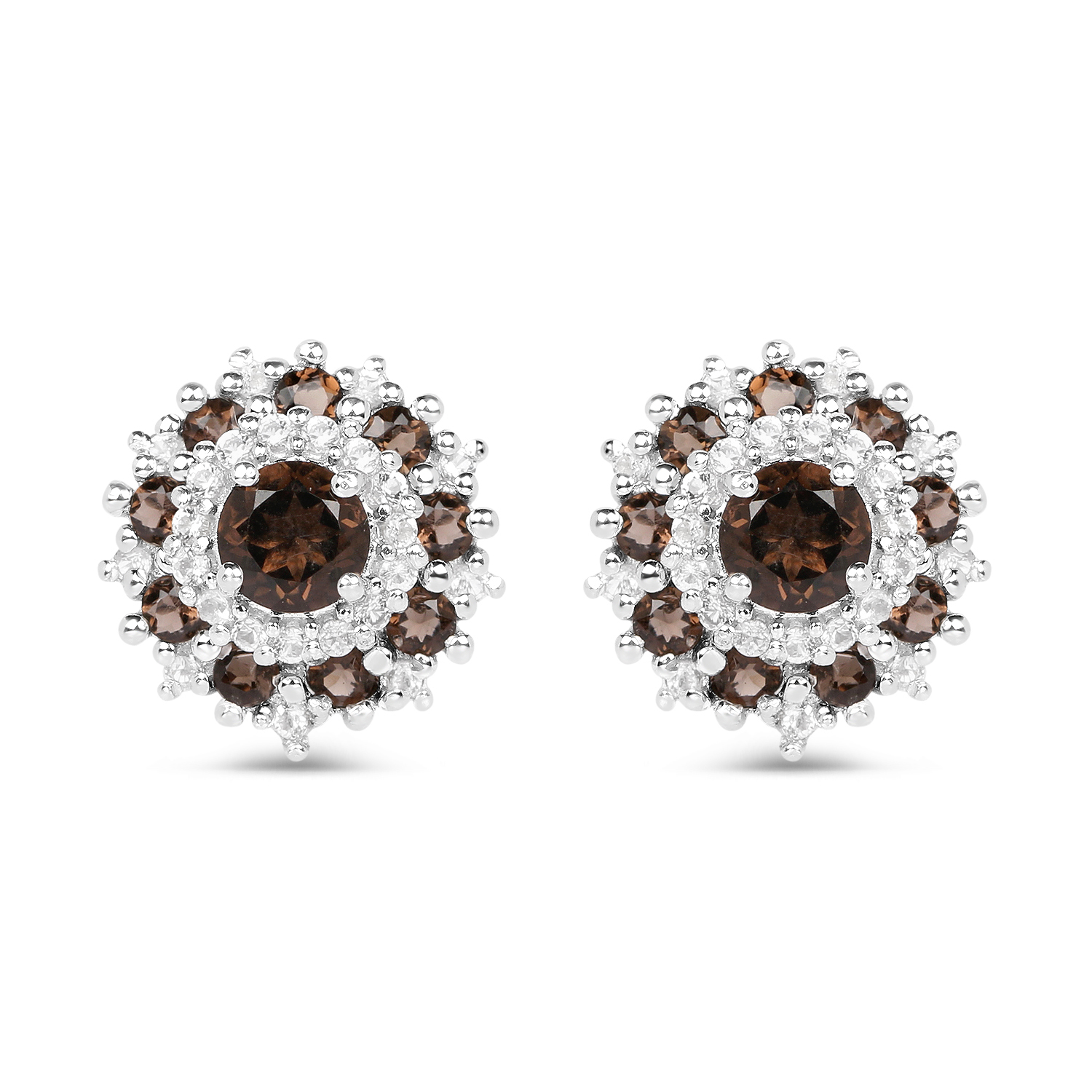 1.29 Carat Genuine Smoky Quartz and White Topaz .925 Sterling Silver Earrings