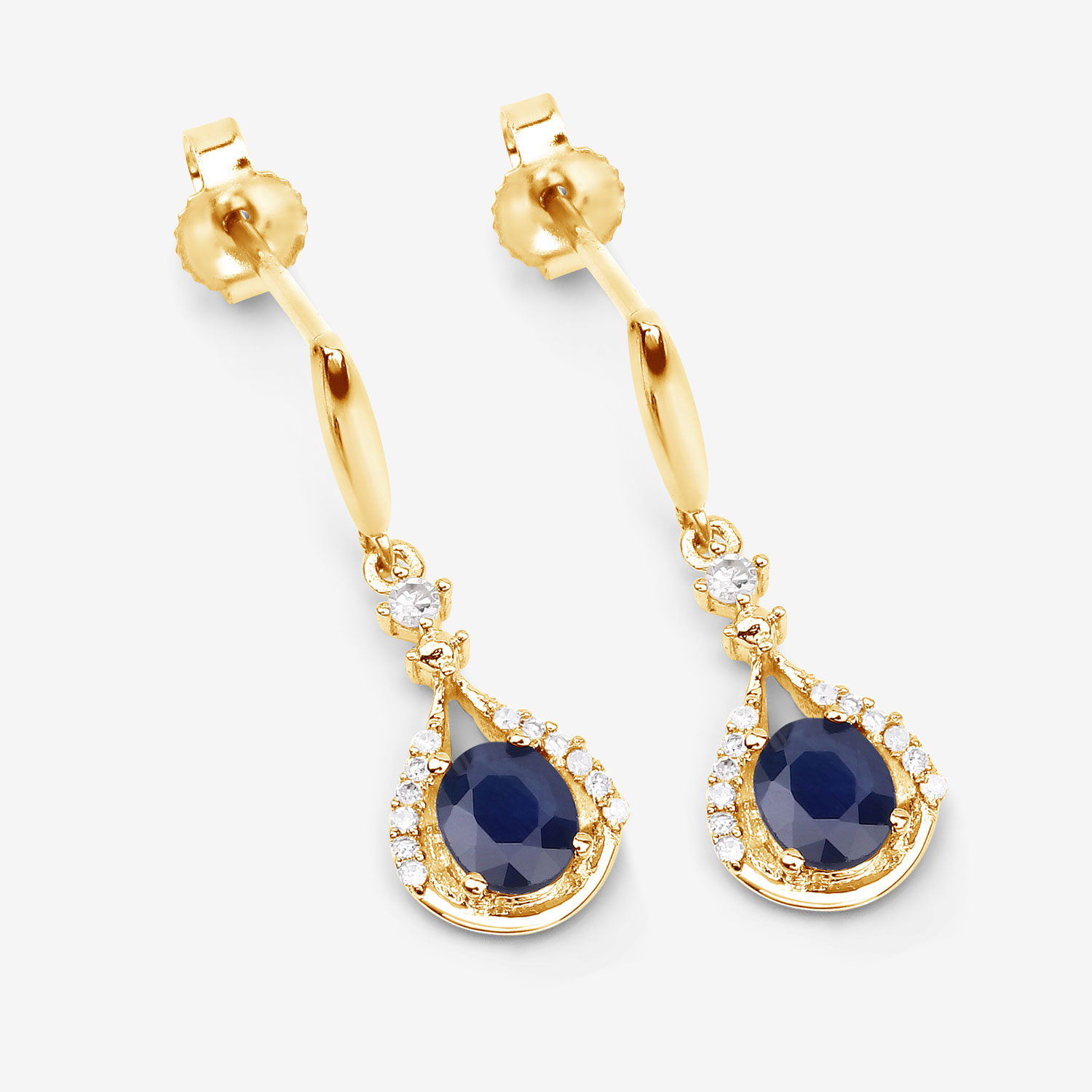0.86 Carat Genuine Blue Sapphire and White Diamond 14K Yellow Gold Earrings