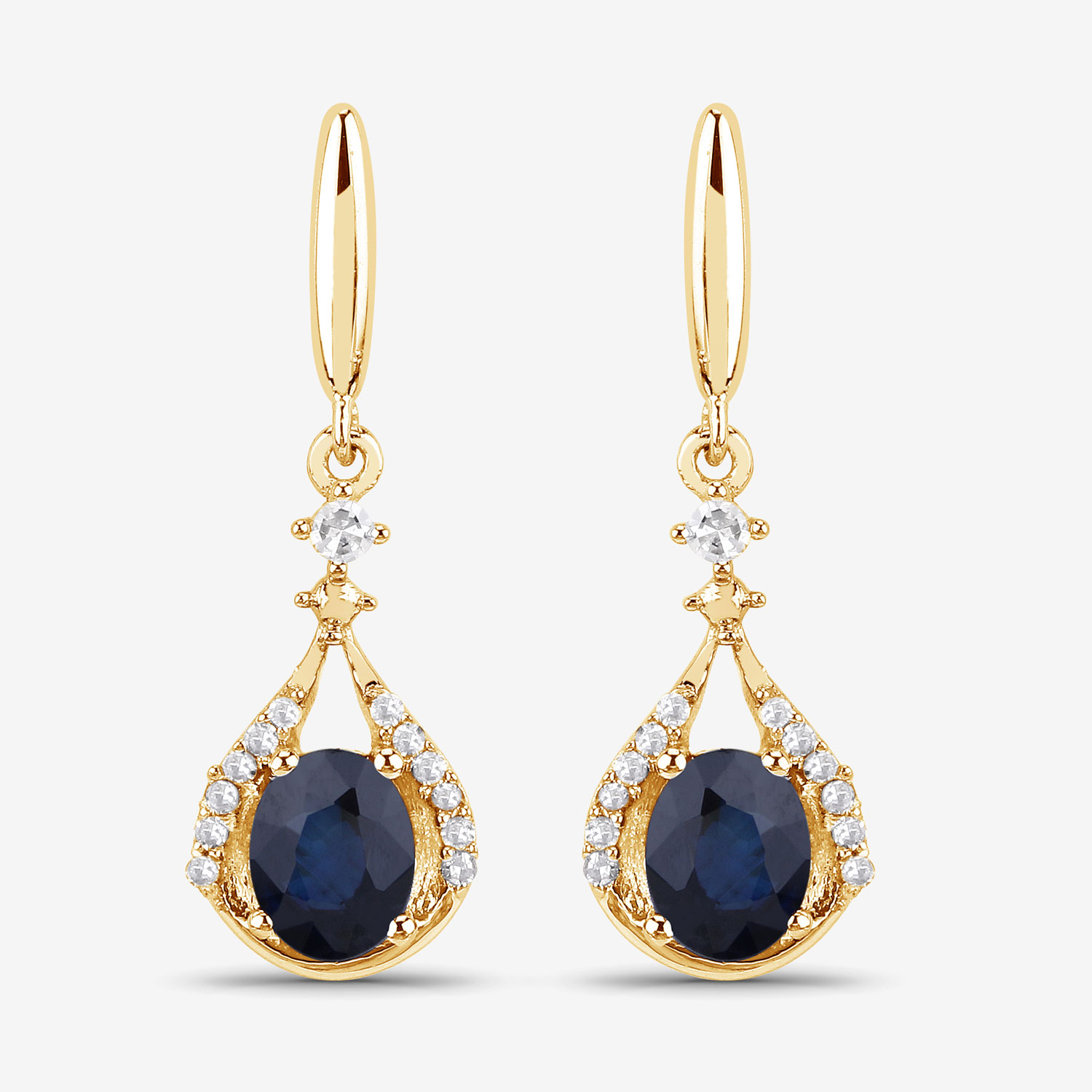 0.86 Carat Genuine Blue Sapphire and White Diamond 14K Yellow Gold Earrings