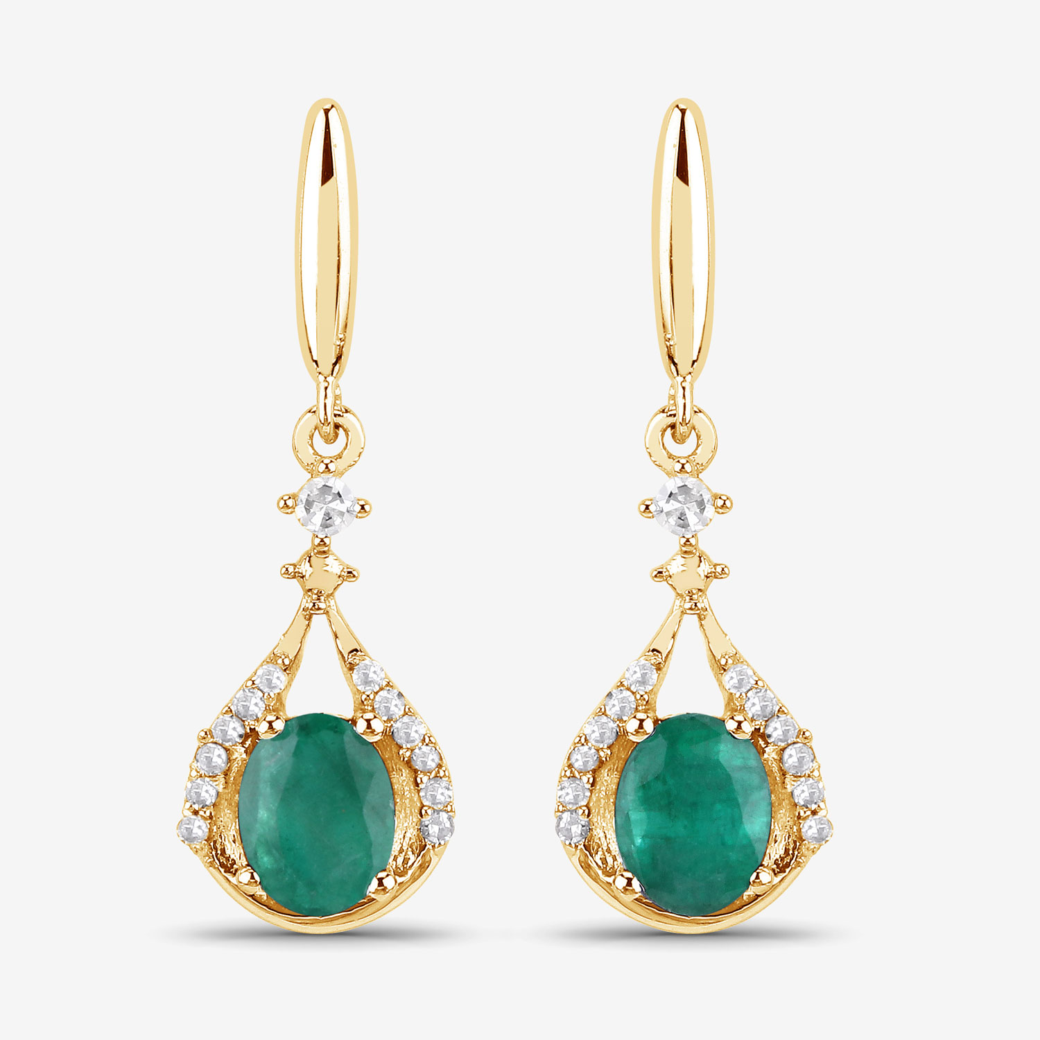 0.70 Carat Genuine Zambian Emerald and White Diamond 14K Yellow Gold Earrings
